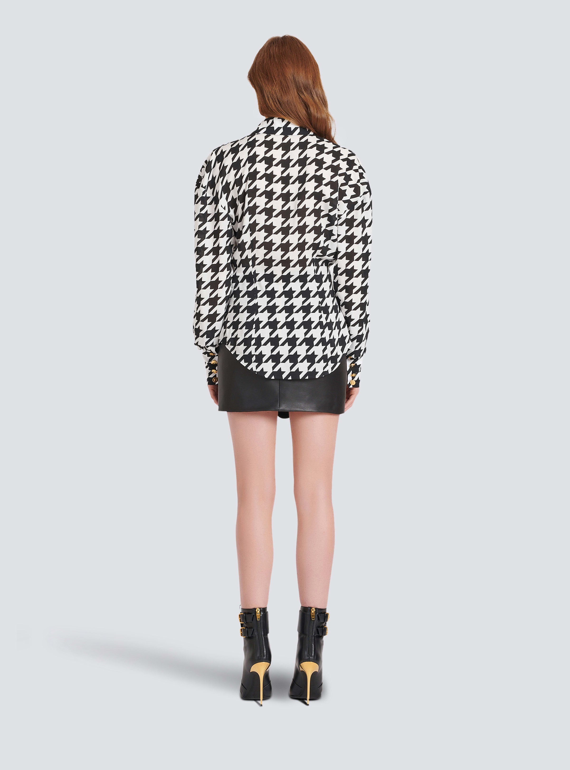 BALMAIN WOMEN'S PRINTED HOUNDSTOOTH FITTED SHIRT NWT