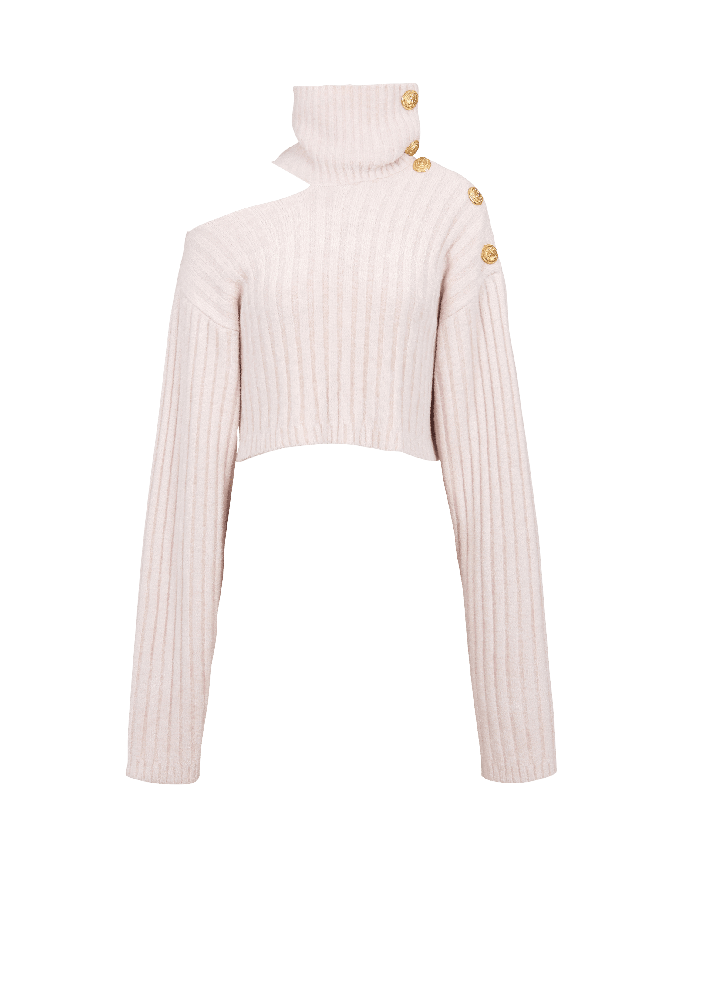 BALMAIN WOMEN'S PINK RIBBED VELVET CROPPED PULLOVER