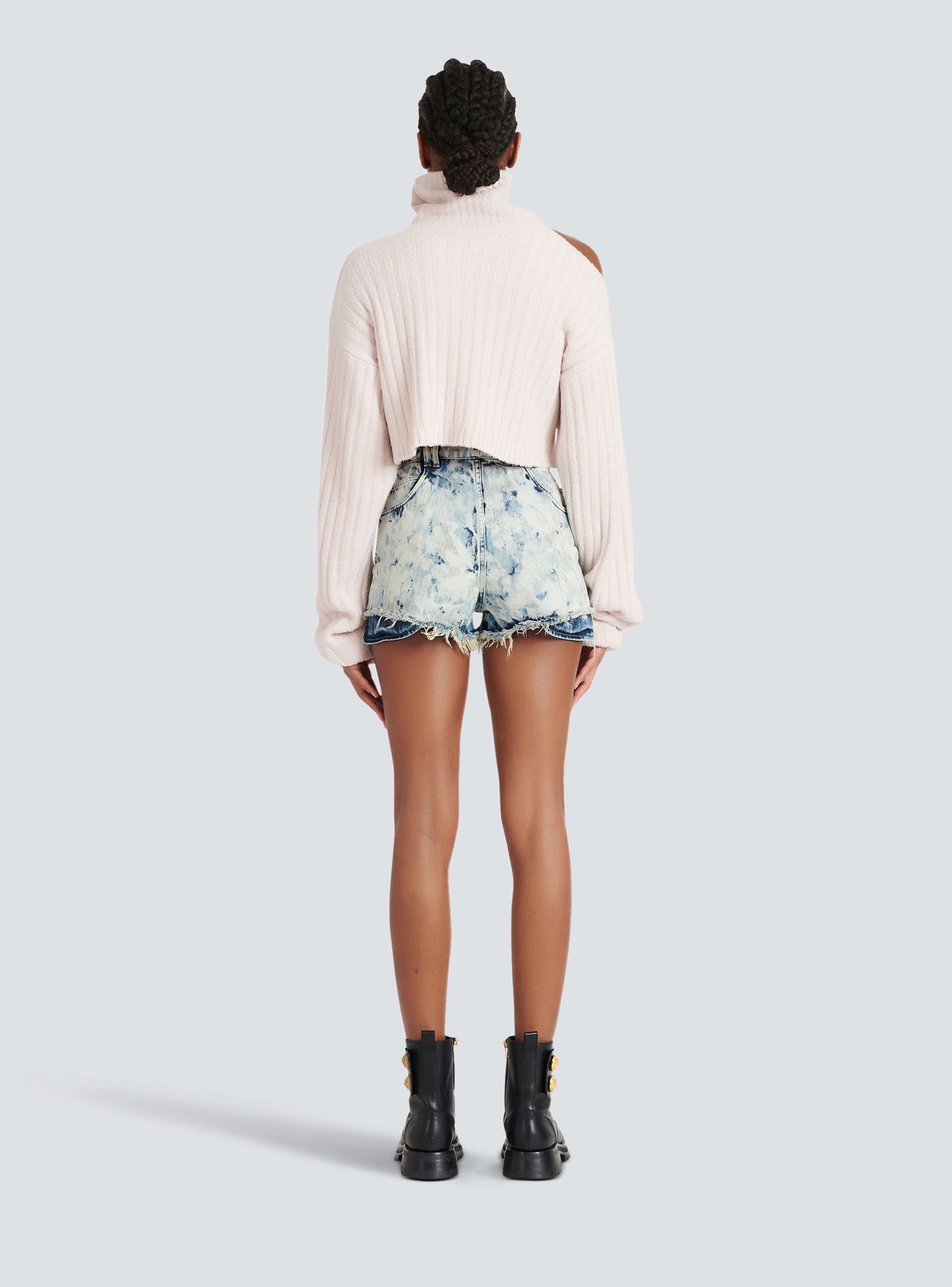BALMAIN WOMEN'S PINK RIBBED VELVET CROPPED PULLOVER