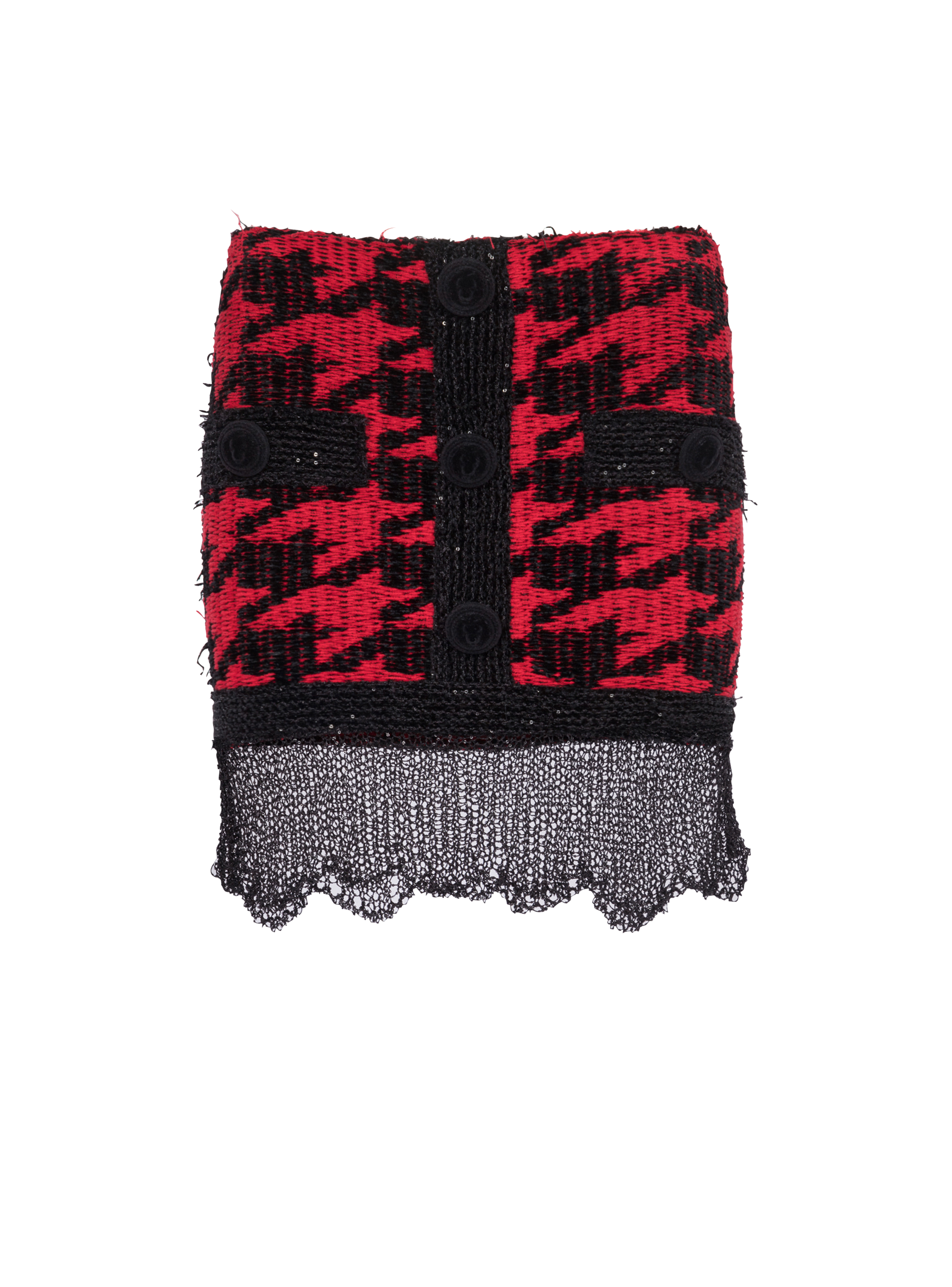 BALMAIN WOMEN'S HOUNDSTOOTH DESTROY KNIT MINI SKIRT NWT