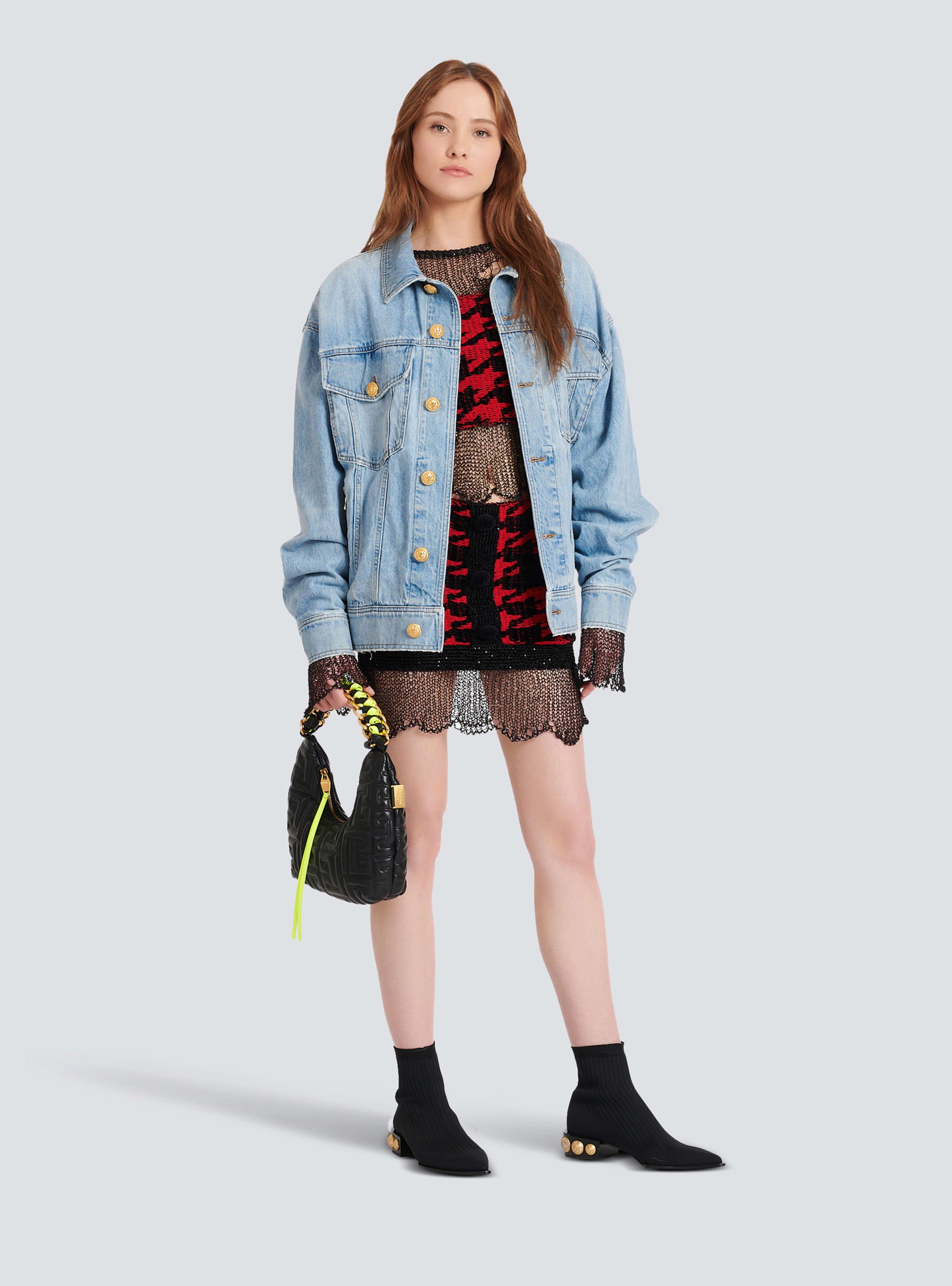 BALMAIN WOMEN'S HOUNDSTOOTH DESTROY KNIT MINI SKIRT NWT