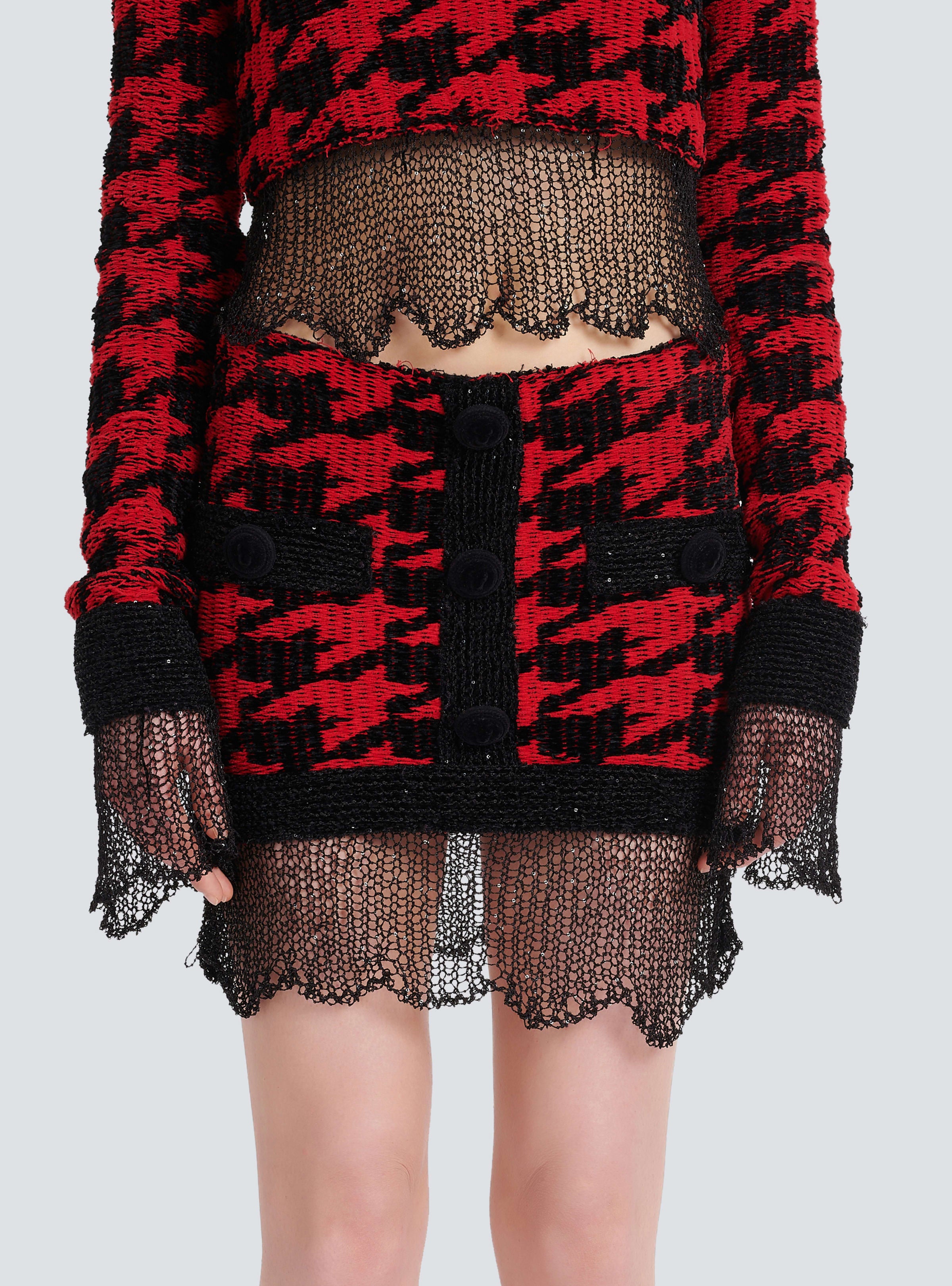BALMAIN WOMEN'S HOUNDSTOOTH DESTROY KNIT MINI SKIRT NWT