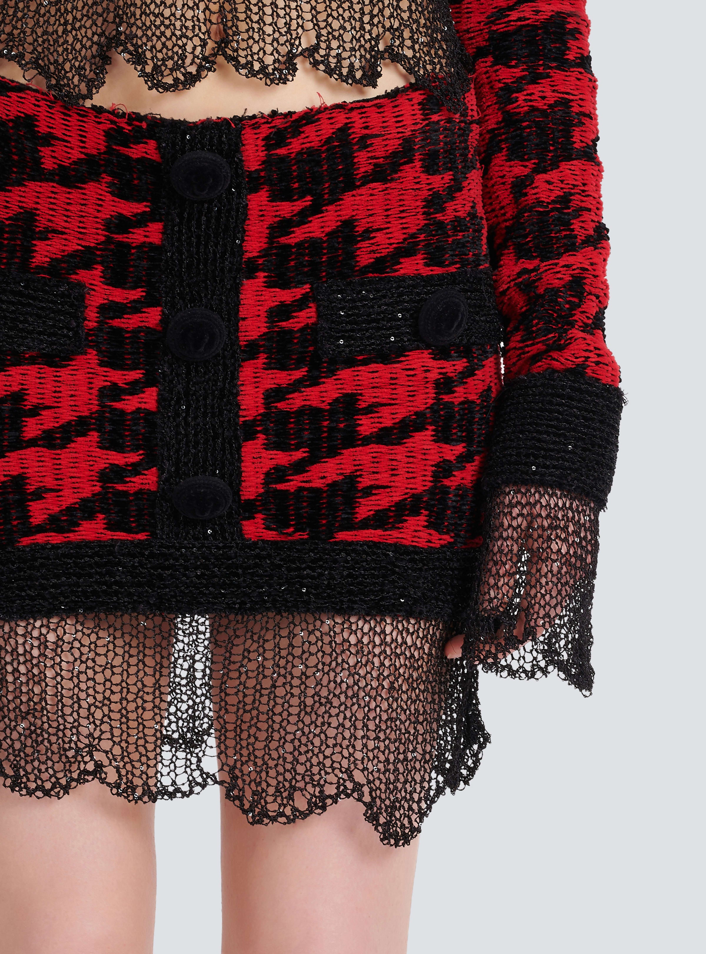 BALMAIN WOMEN'S HOUNDSTOOTH DESTROY KNIT MINI SKIRT NWT