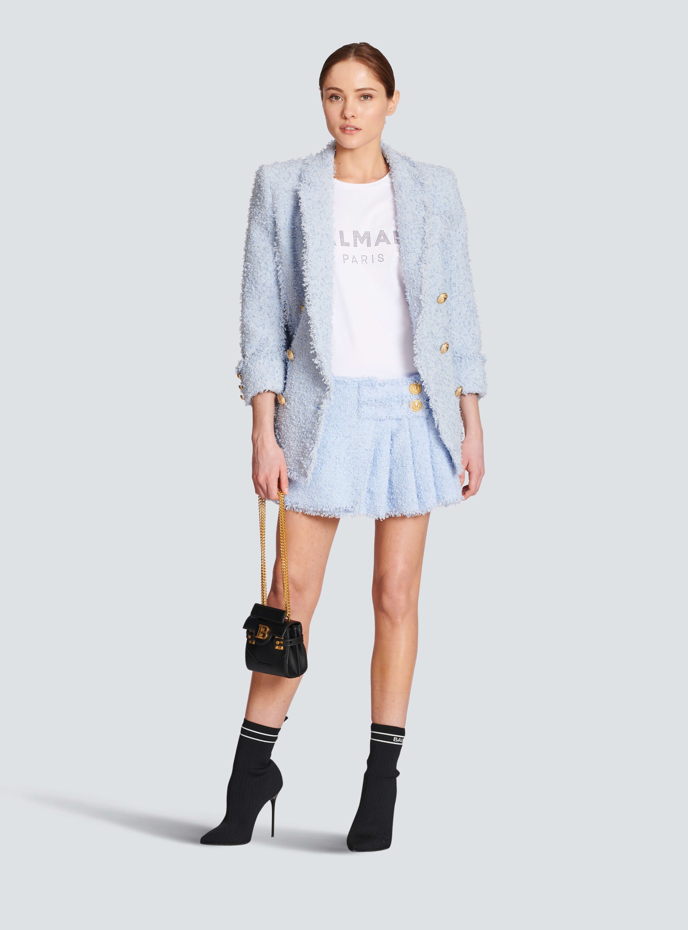 BALMAIN WOMEN'S TWEED MINI KILT SKIRT NWT