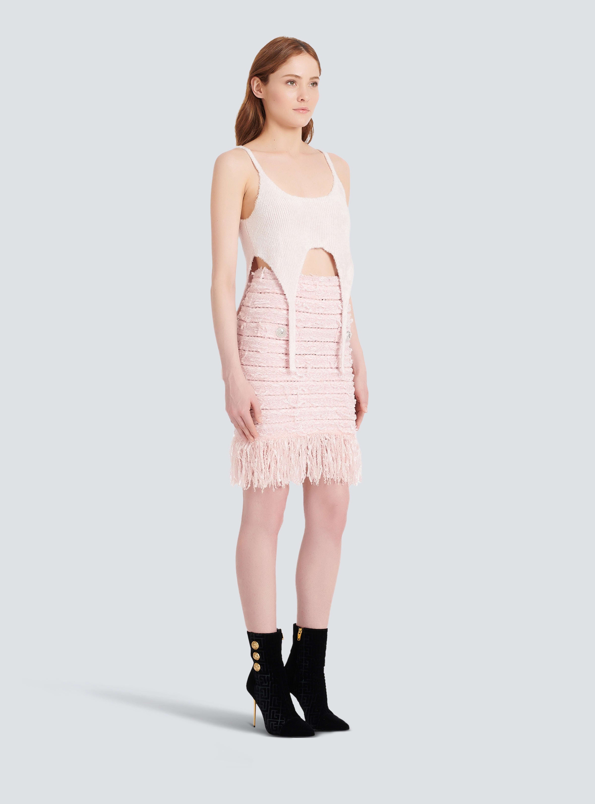 BALMAIN WOMEN'S 2 BTN IRIDESCENT FRINGED TWEED SKIRT NWT