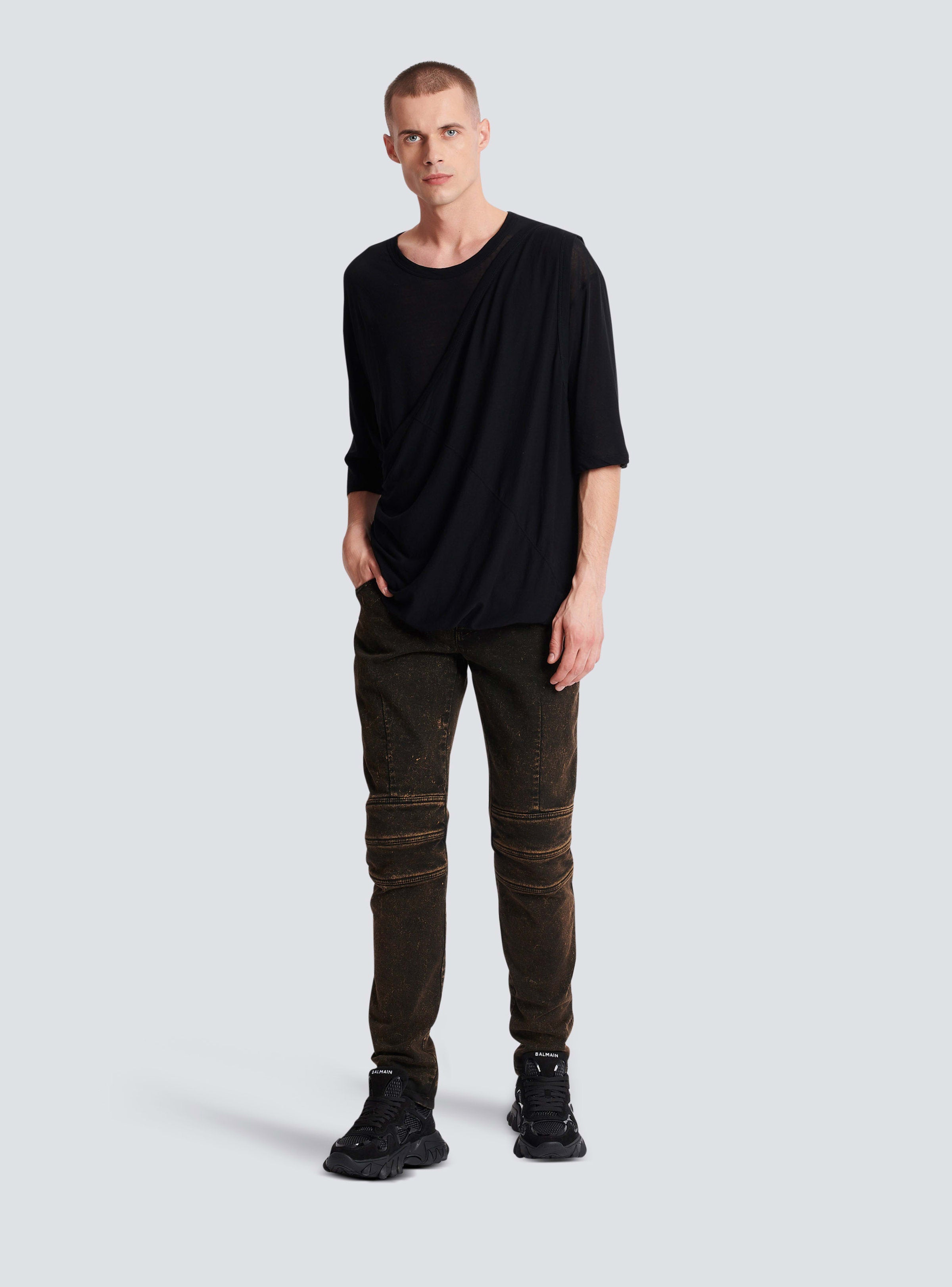 BALMAIN MEN'S DOUBLE LAYER DRAPED T-SHIRT - OVERSIZE NWT