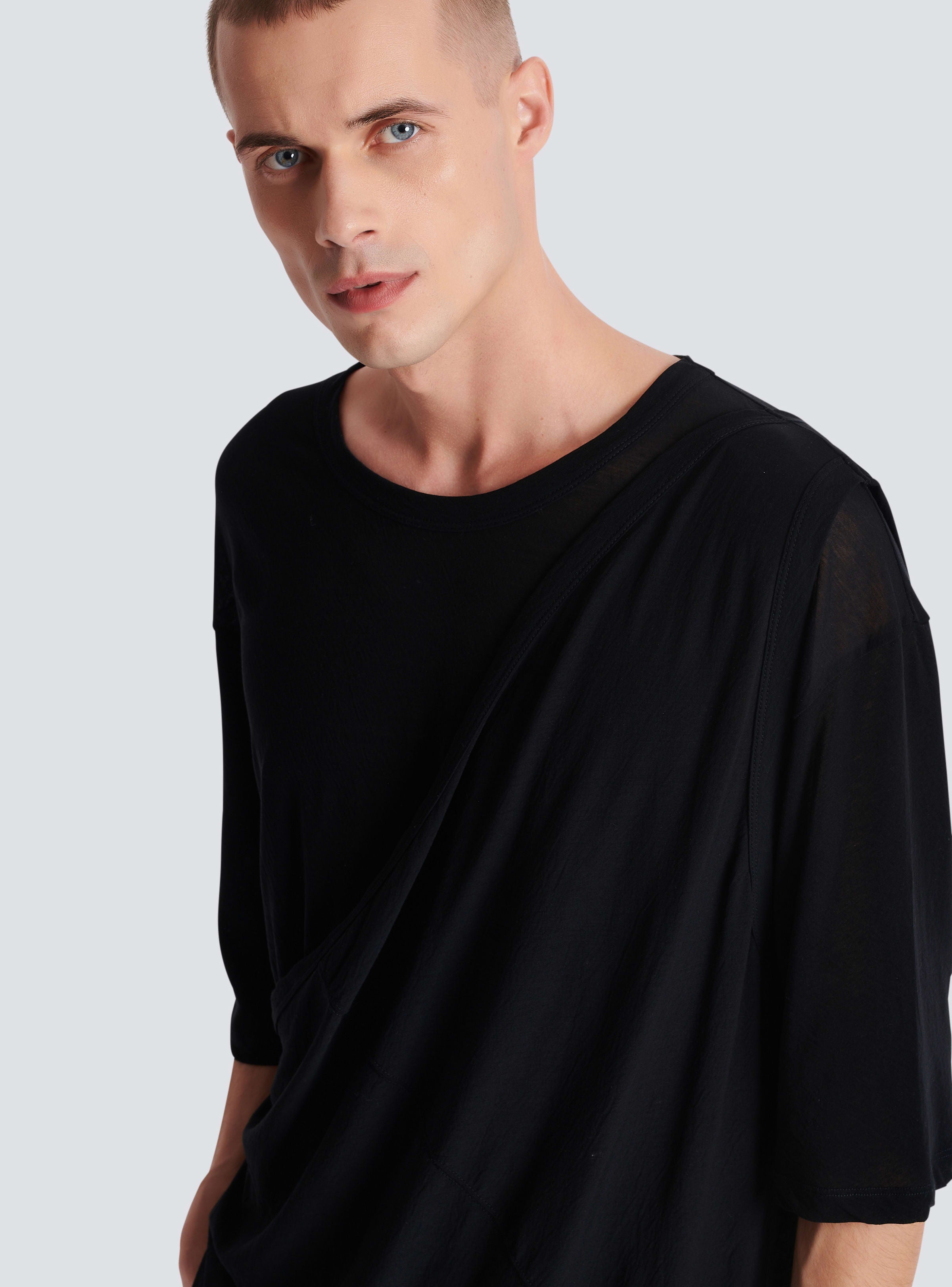 BALMAIN MEN'S DOUBLE LAYER DRAPED T-SHIRT - OVERSIZE NWT