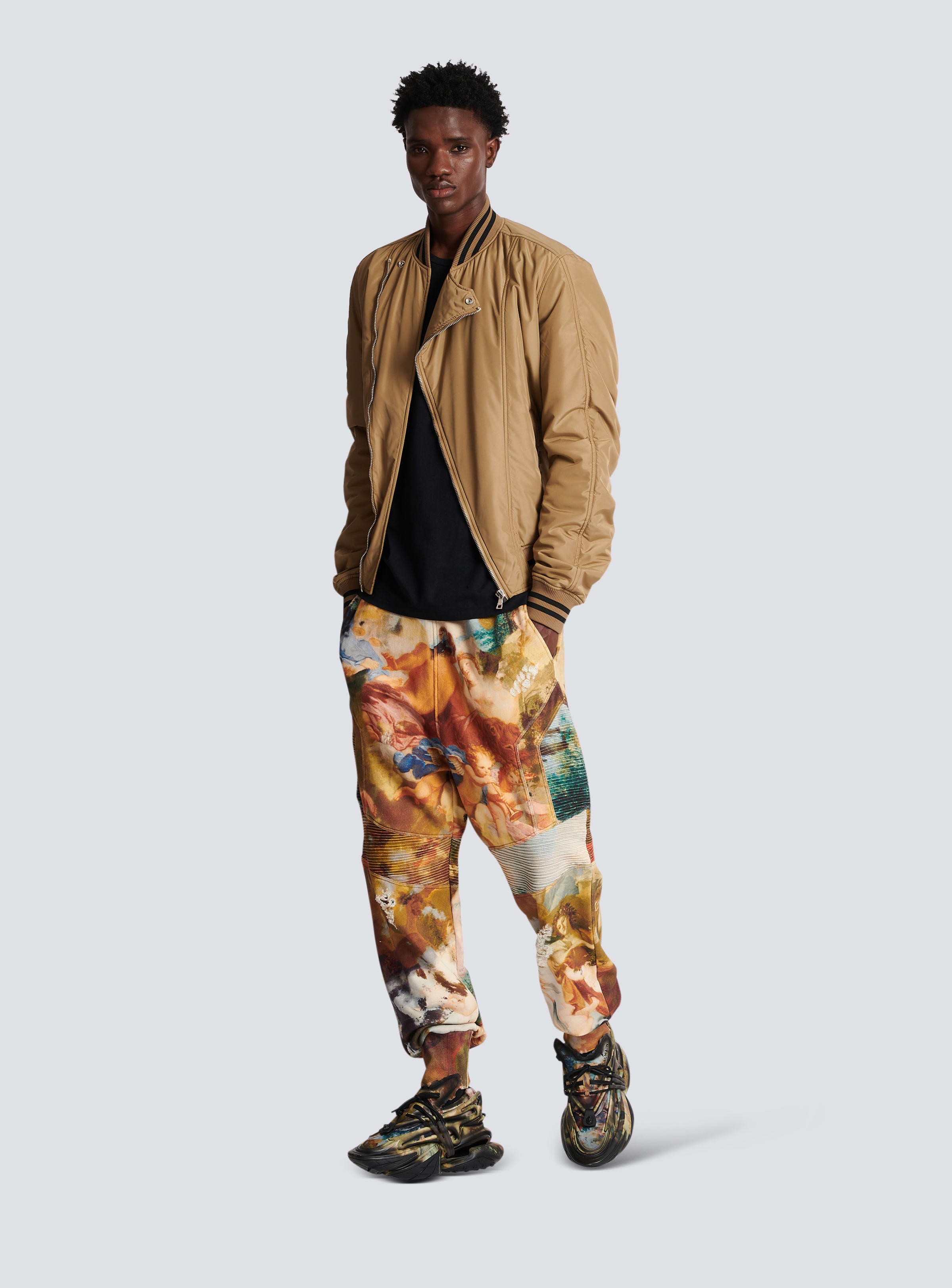 BALMAIN MEN'S SKY PRINTED RIBBED HAREM SWEATPANTS NWT