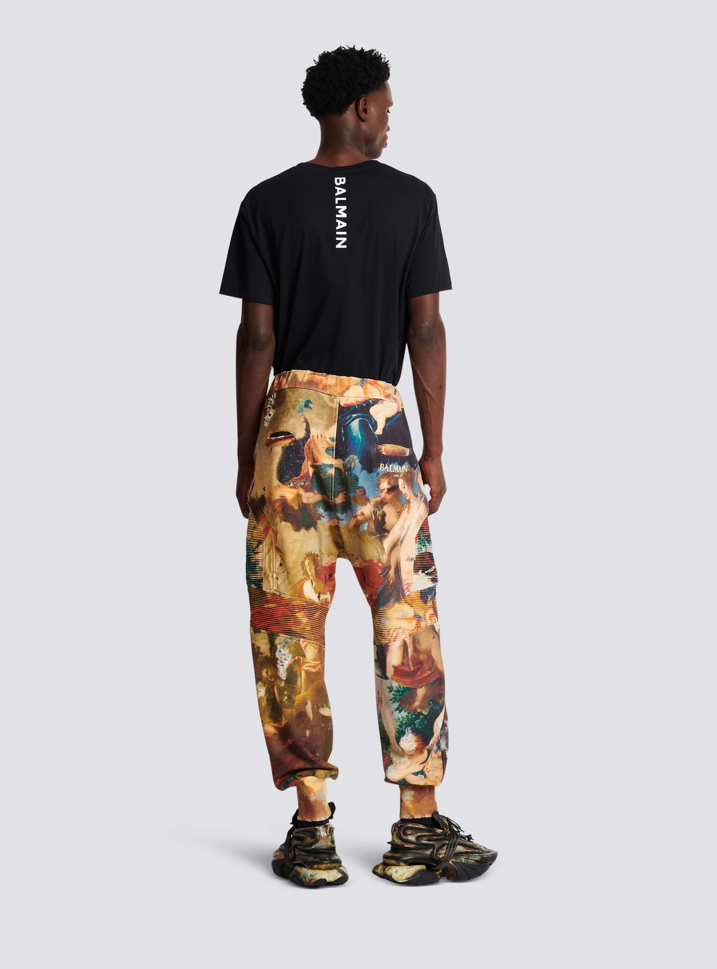BALMAIN MEN'S SKY PRINTED RIBBED HAREM SWEATPANTS NWT