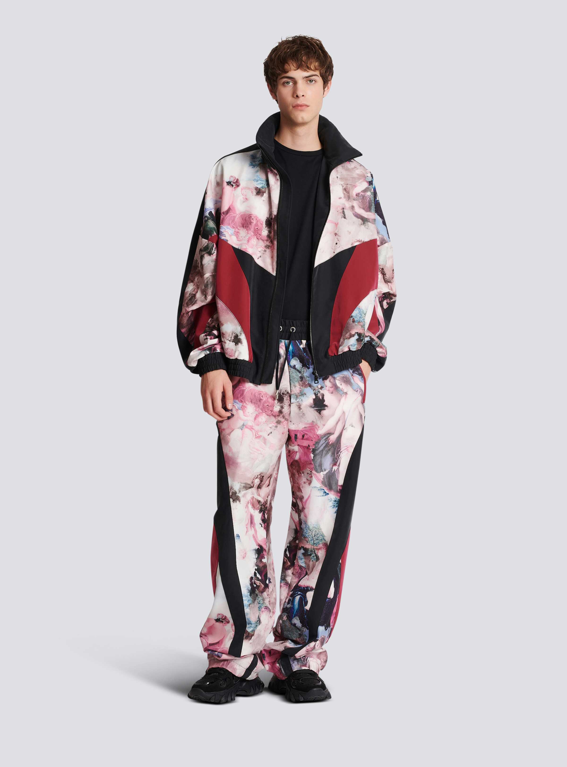 BALMAIN MEN'S MULTICUT PASTEL PRINTED NYLON SWEATPANTS NWT