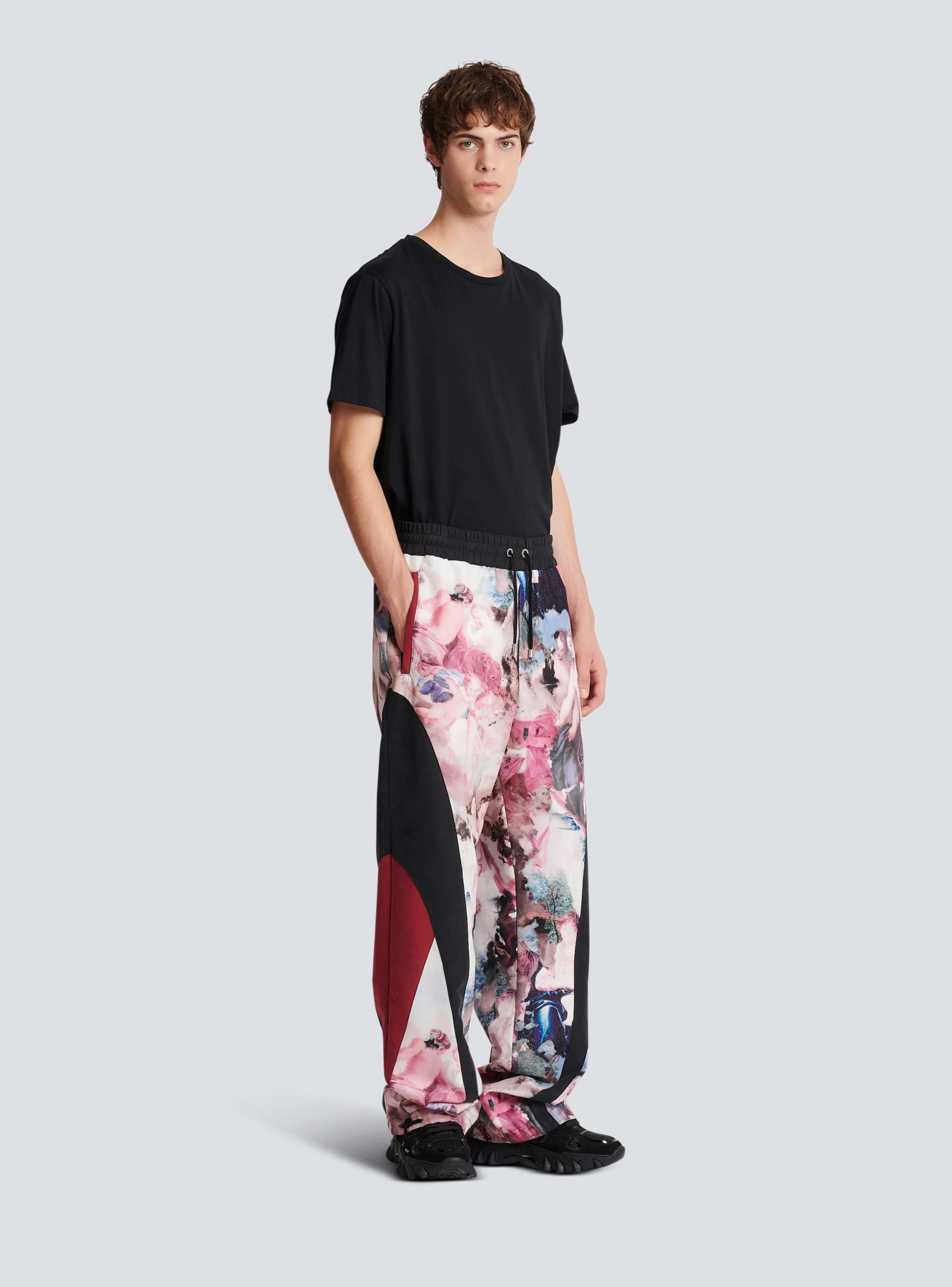 BALMAIN MEN'S PASTEL MULTICOLOR PRINTED TROUSERS