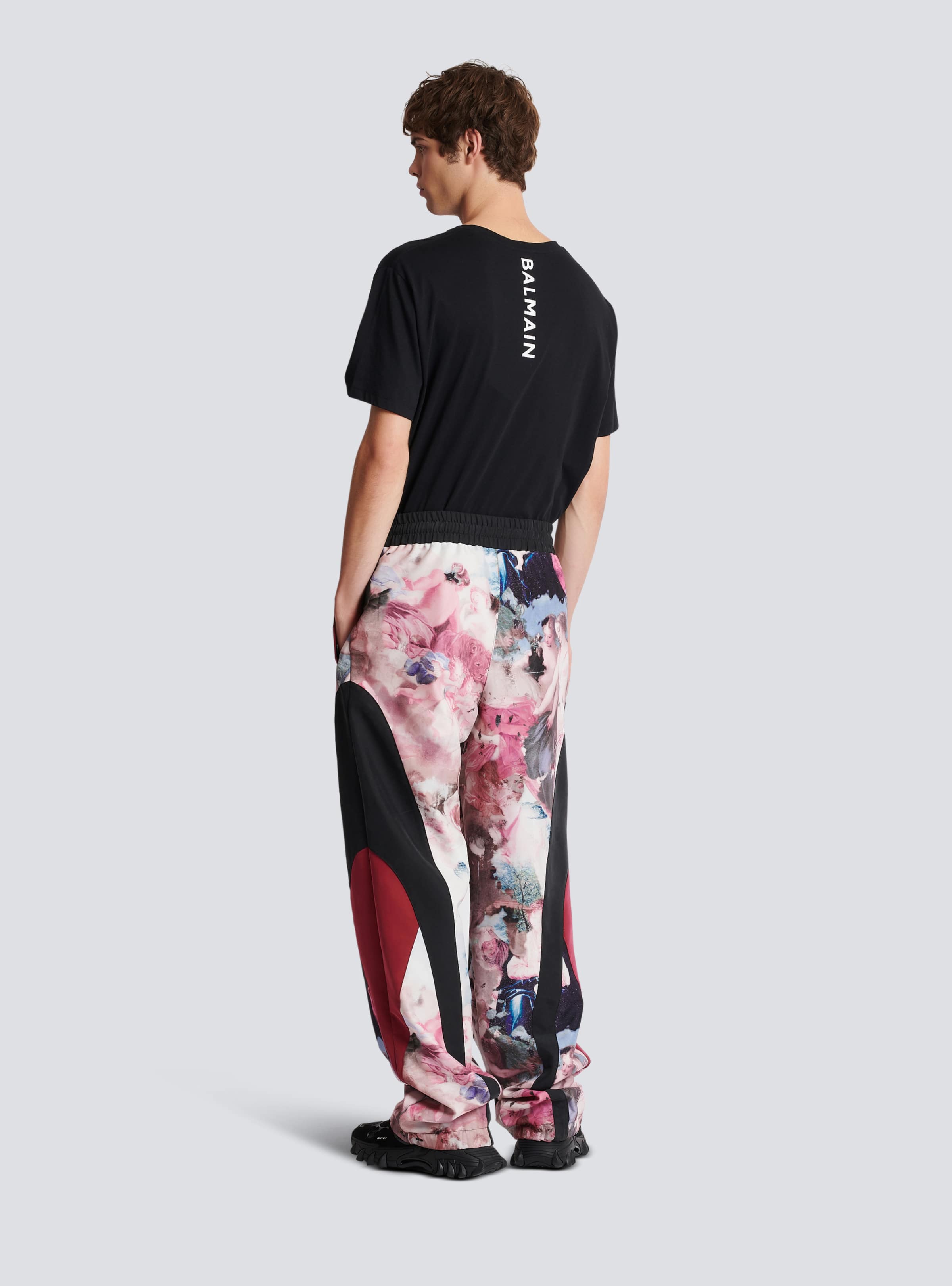 BALMAIN MEN'S PASTEL MULTICOLOR PRINTED TROUSERS