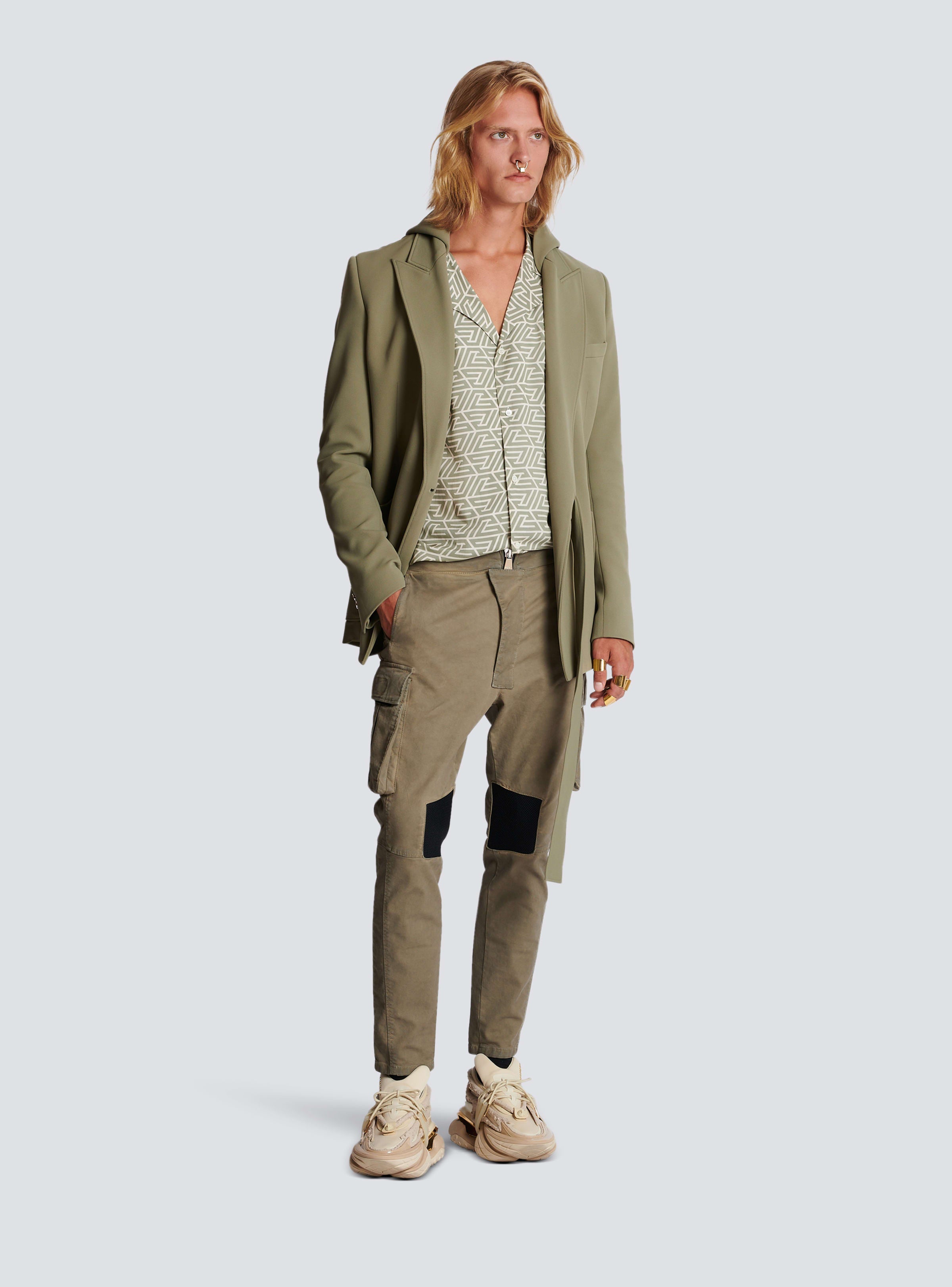 BALMAIN MEN'S CARGO TAPERED KHAKI COTTON & MESH PANTS NWT