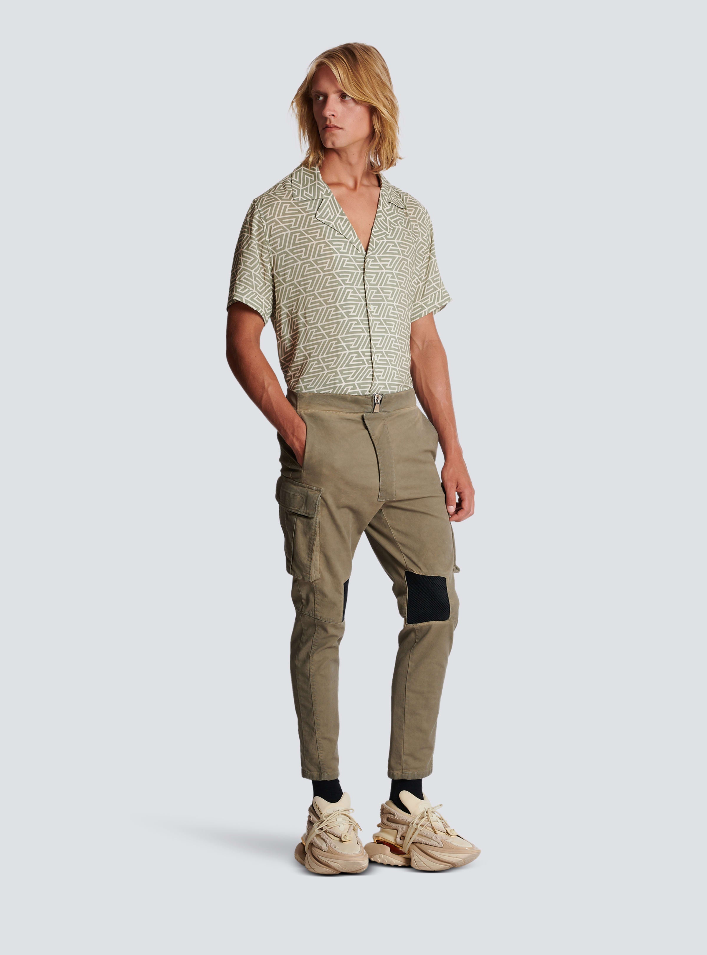 BALMAIN MEN'S CARGO TAPERED KHAKI COTTON & MESH PANTS NWT