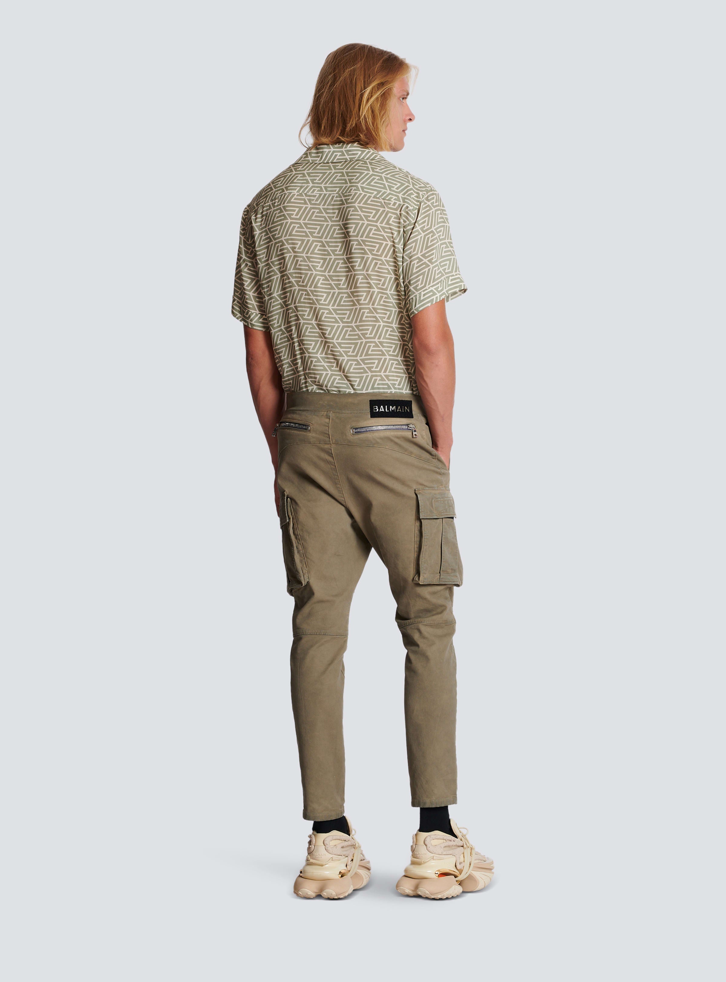 BALMAIN MEN'S CARGO TAPERED KHAKI COTTON & MESH PANTS NWT