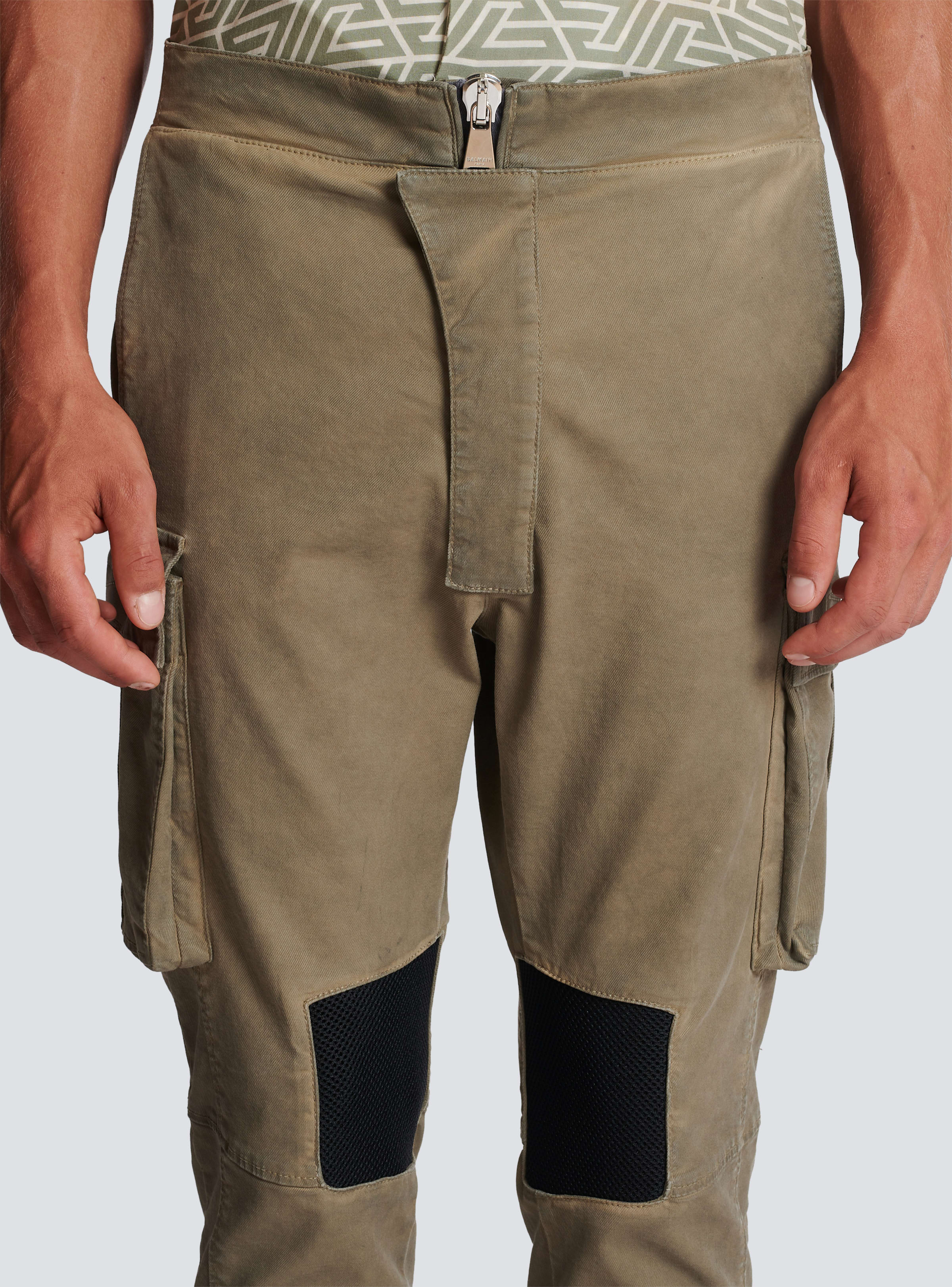 BALMAIN MEN'S CARGO TAPERED KHAKI COTTON & MESH PANTS NWT