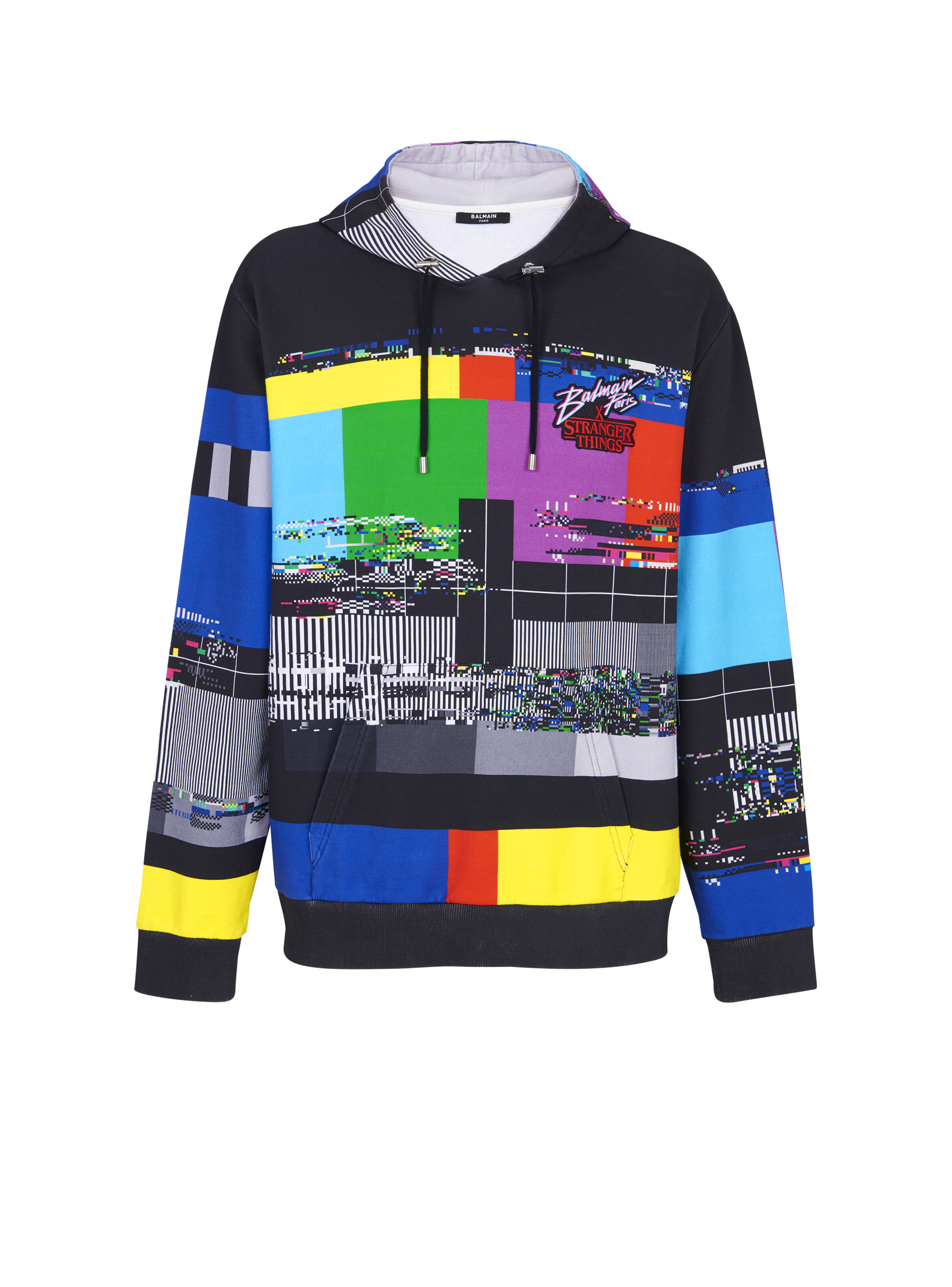 BALMAIN MEN'S MULTICOLOR OVERSIZED GRAPHIC HOODIE
