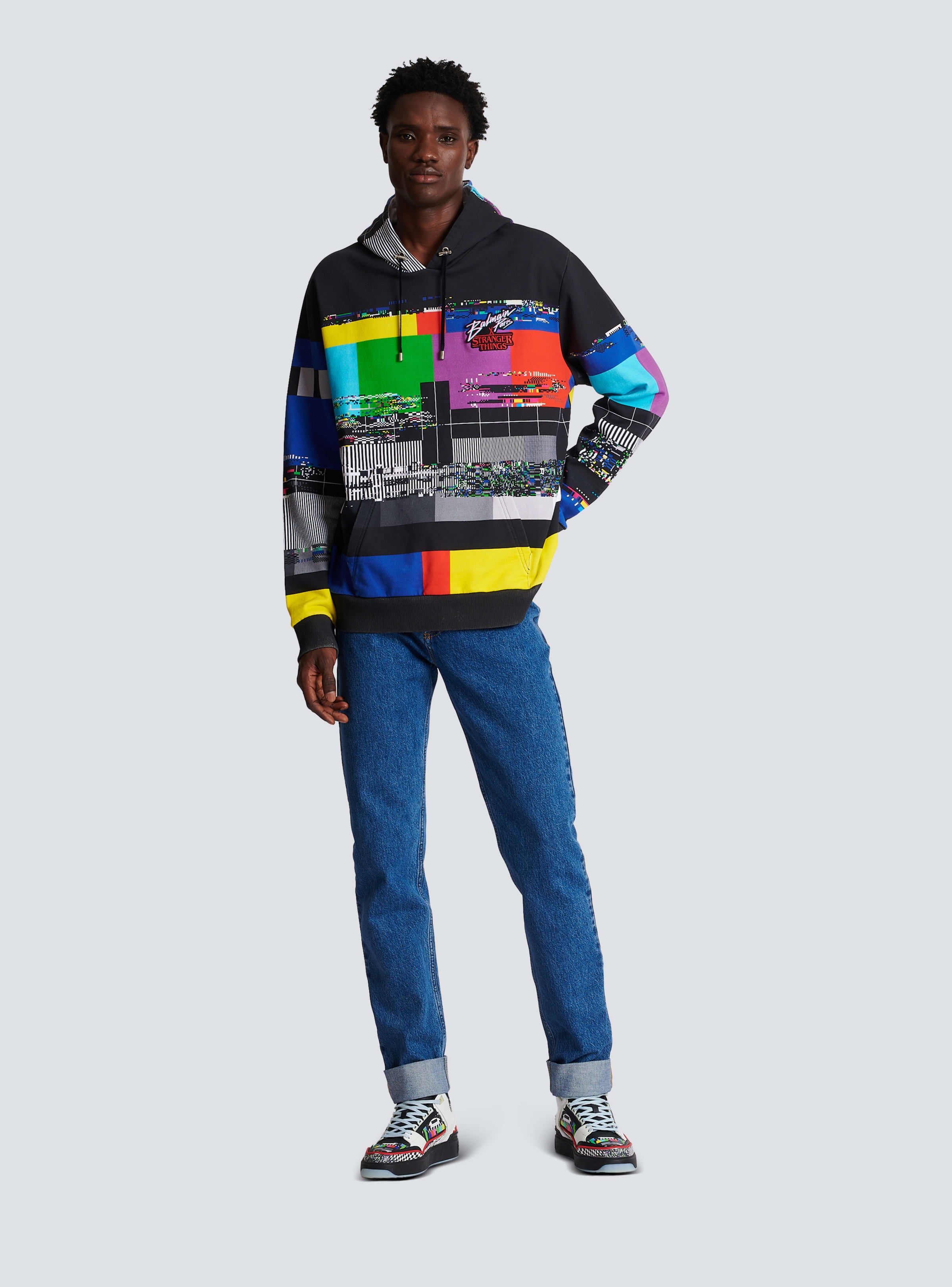 BALMAIN MEN'S MULTICOLOR OVERSIZED GRAPHIC HOODIE