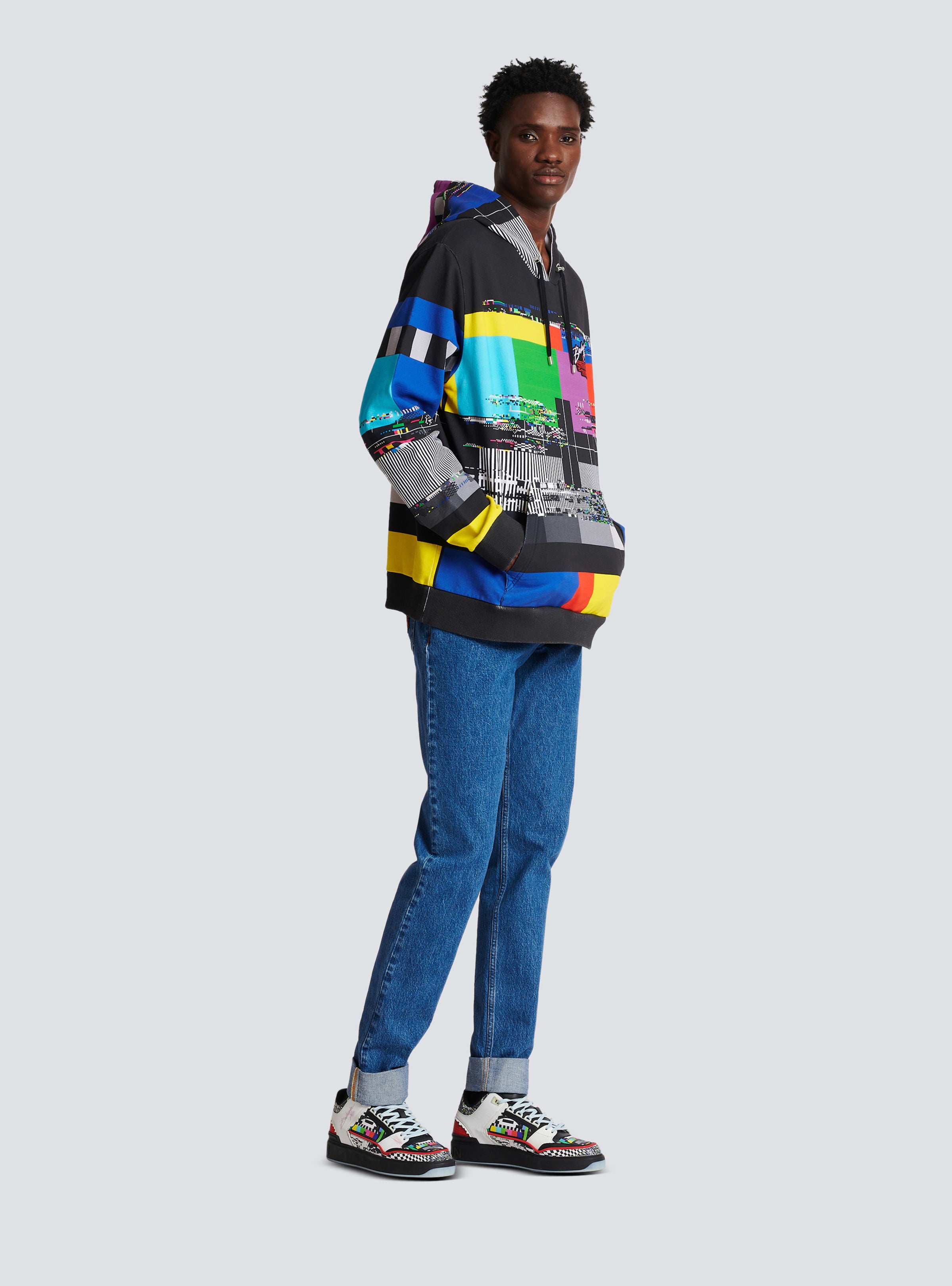 BALMAIN MEN'S MULTICOLOR OVERSIZED GRAPHIC HOODIE
