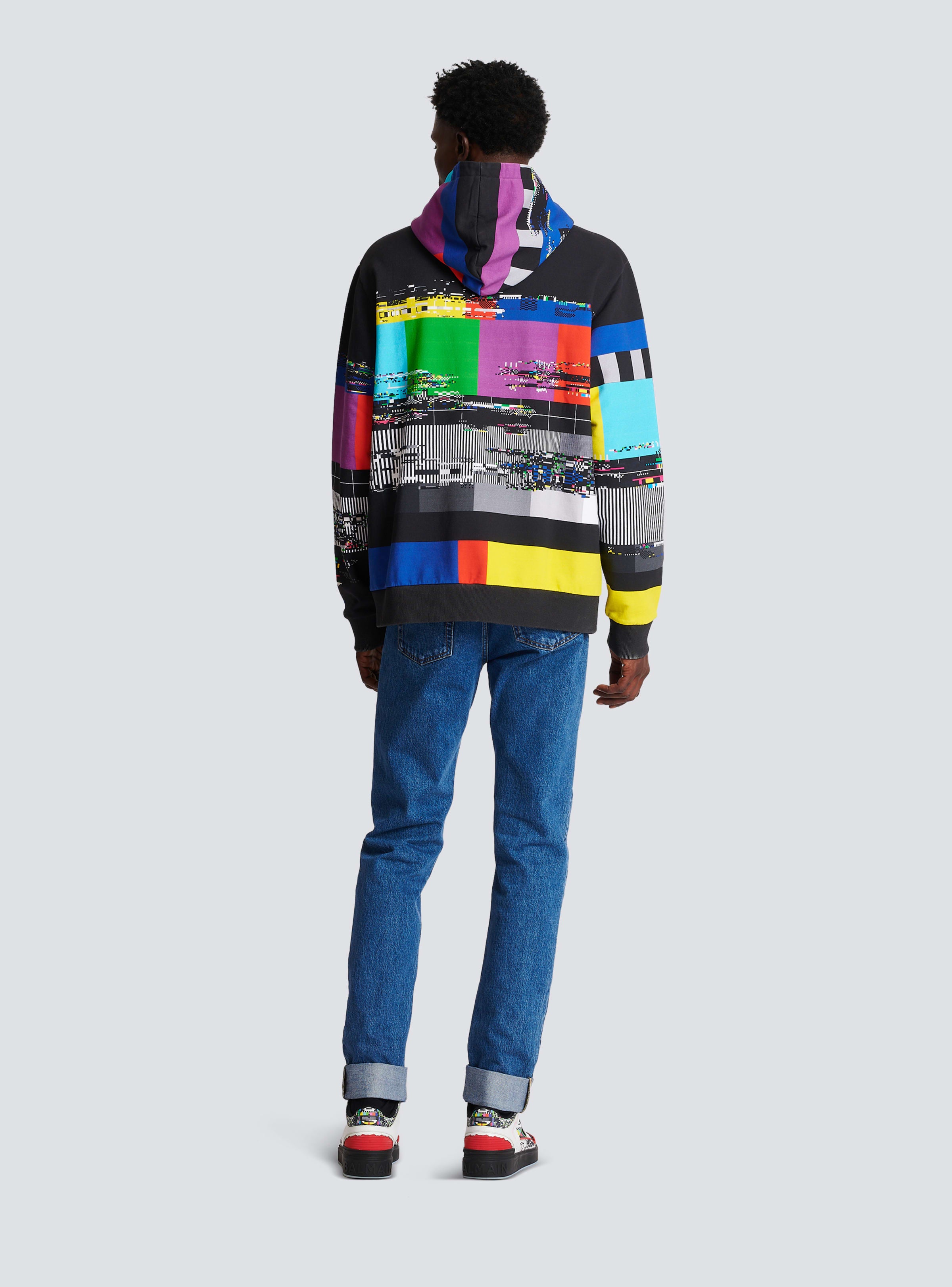BALMAIN MEN'S MULTICOLOR OVERSIZED GRAPHIC HOODIE