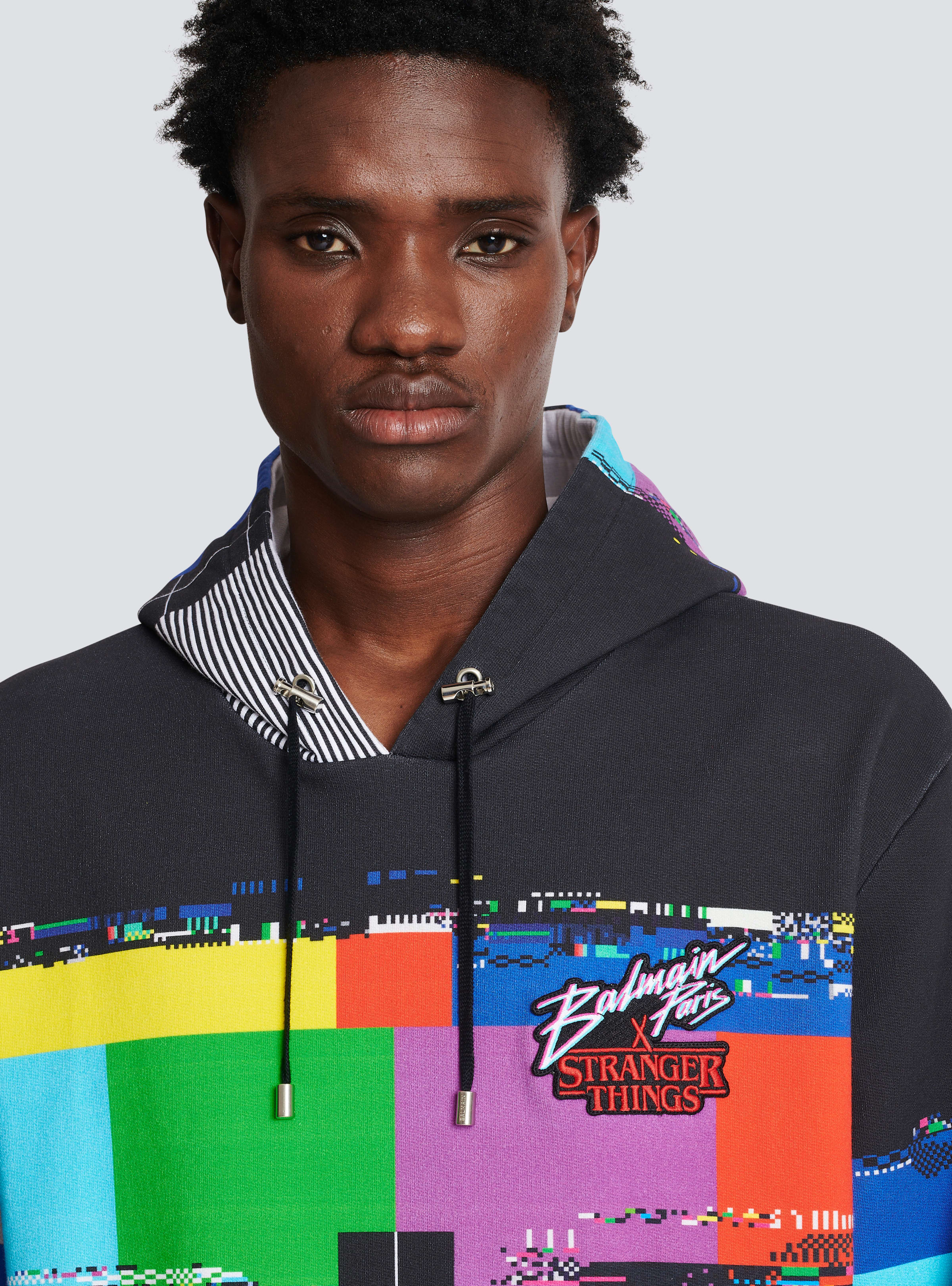 BALMAIN MEN'S MULTICOLOR OVERSIZED GRAPHIC HOODIE