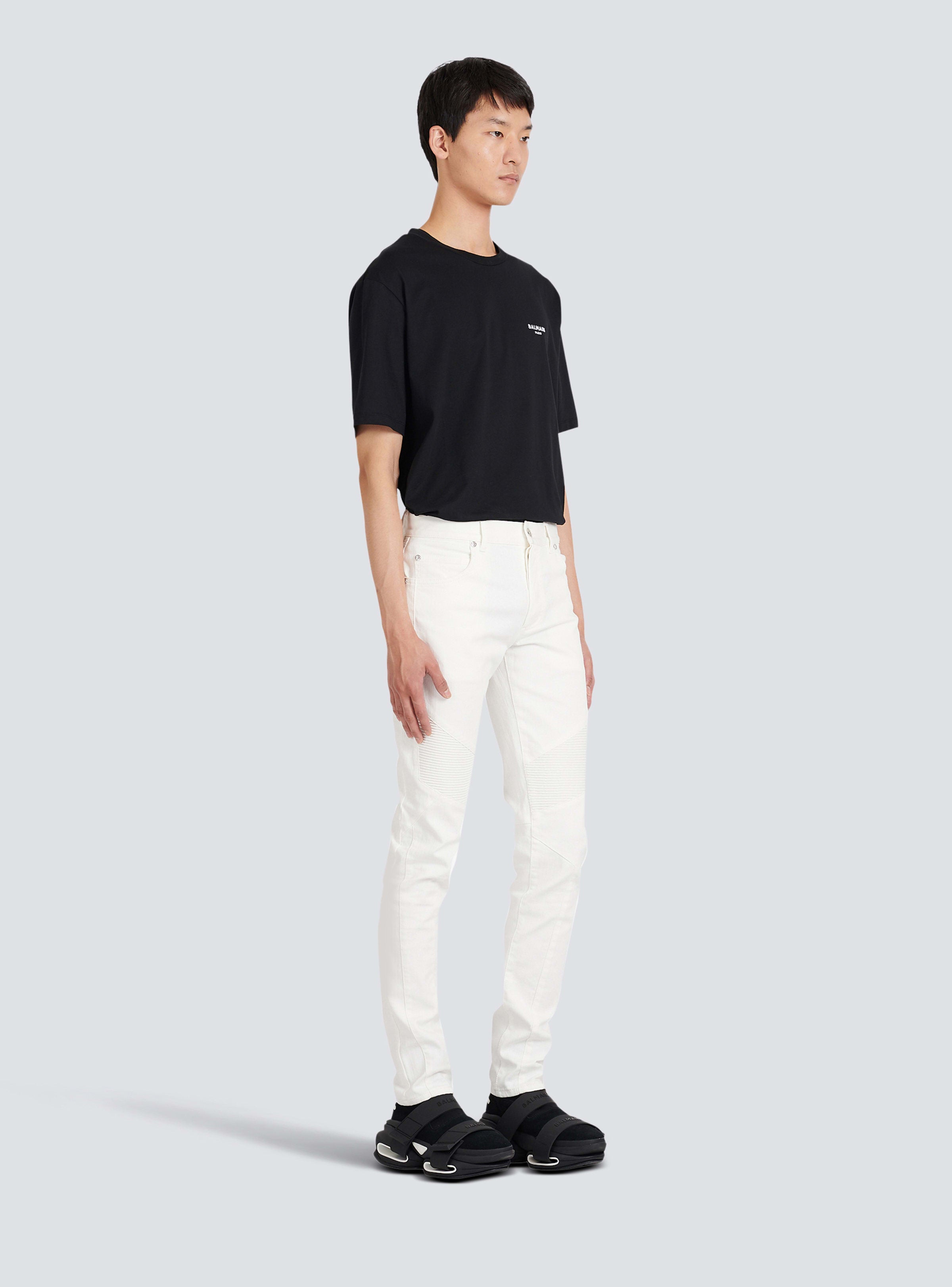 BALMAIN MEN'S WHITE RIBBED TAPERED JEANS