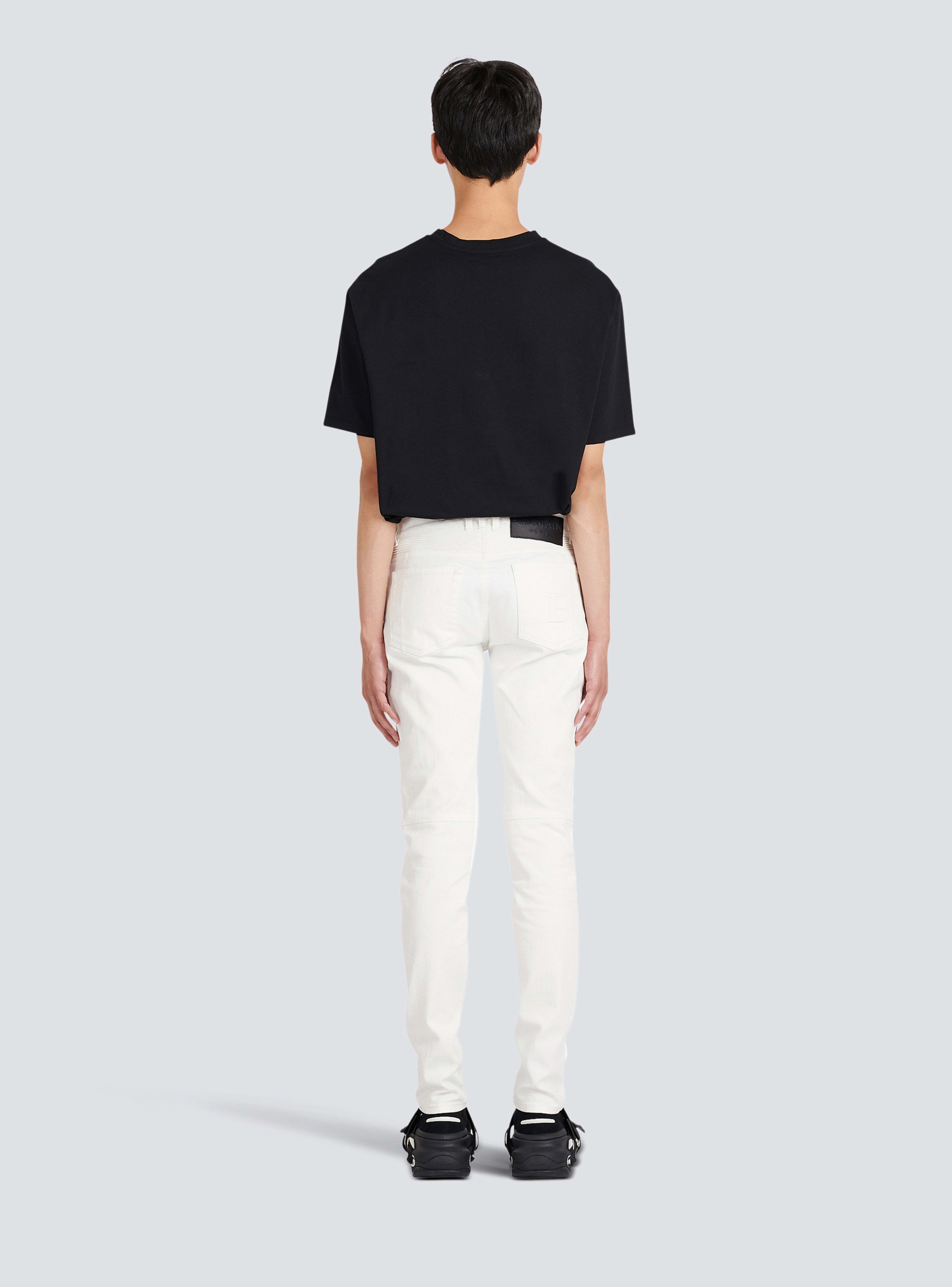 BALMAIN MEN'S WHITE RIBBED TAPERED JEANS