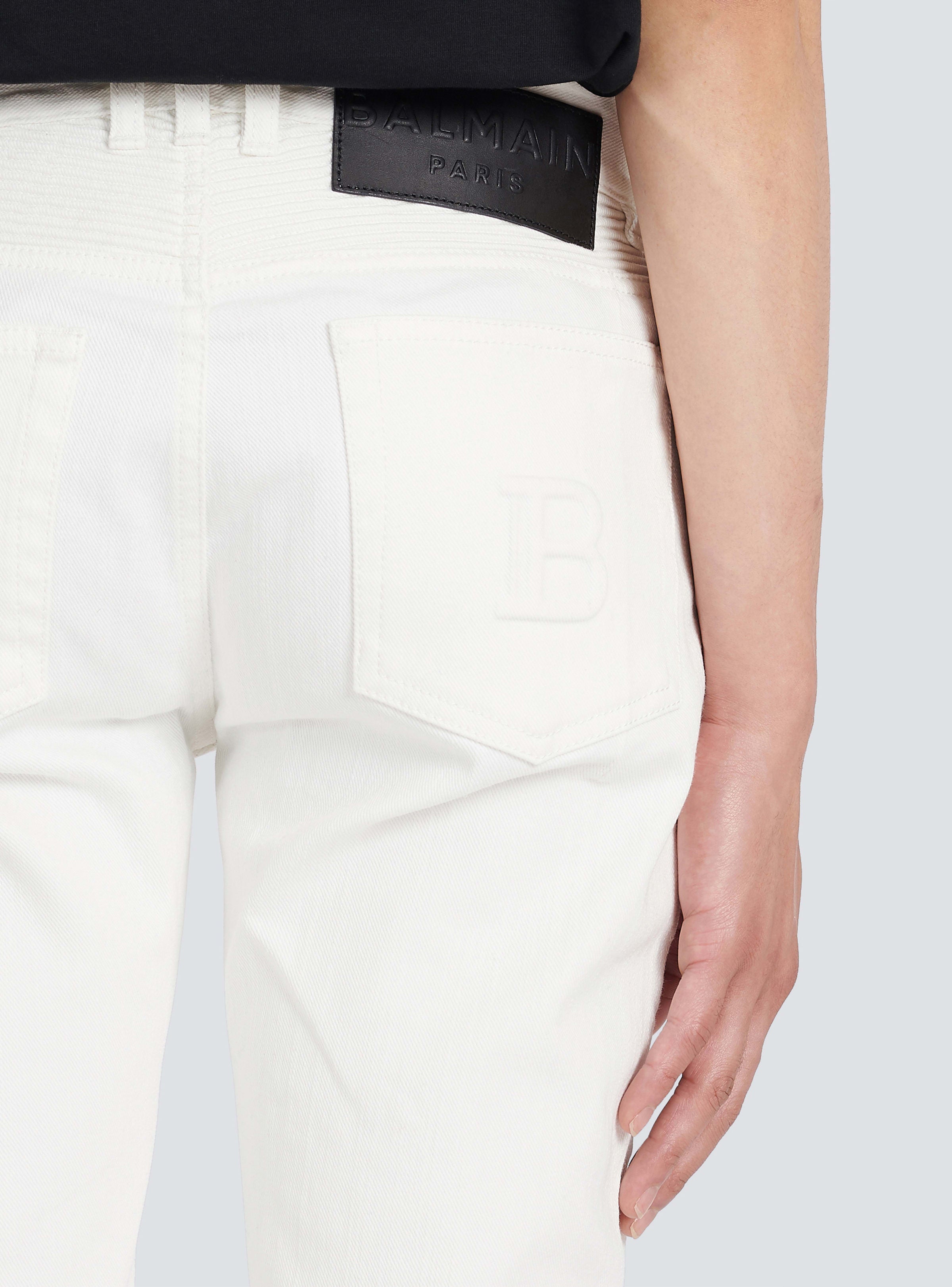 BALMAIN MEN'S WHITE RIBBED TAPERED JEANS