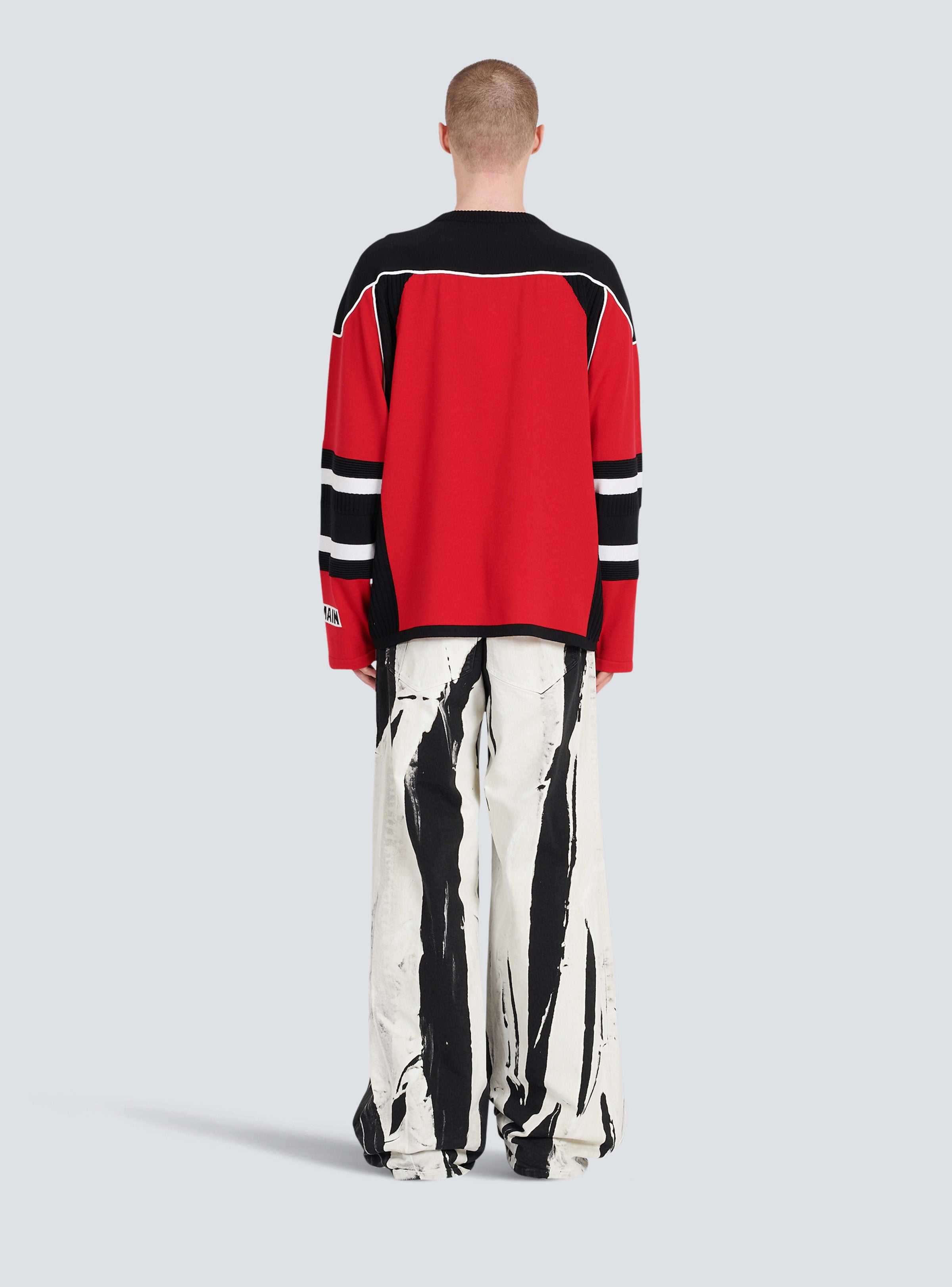 BALMAIN MEN'S BLACK RED WHITE BOXY SWEATER