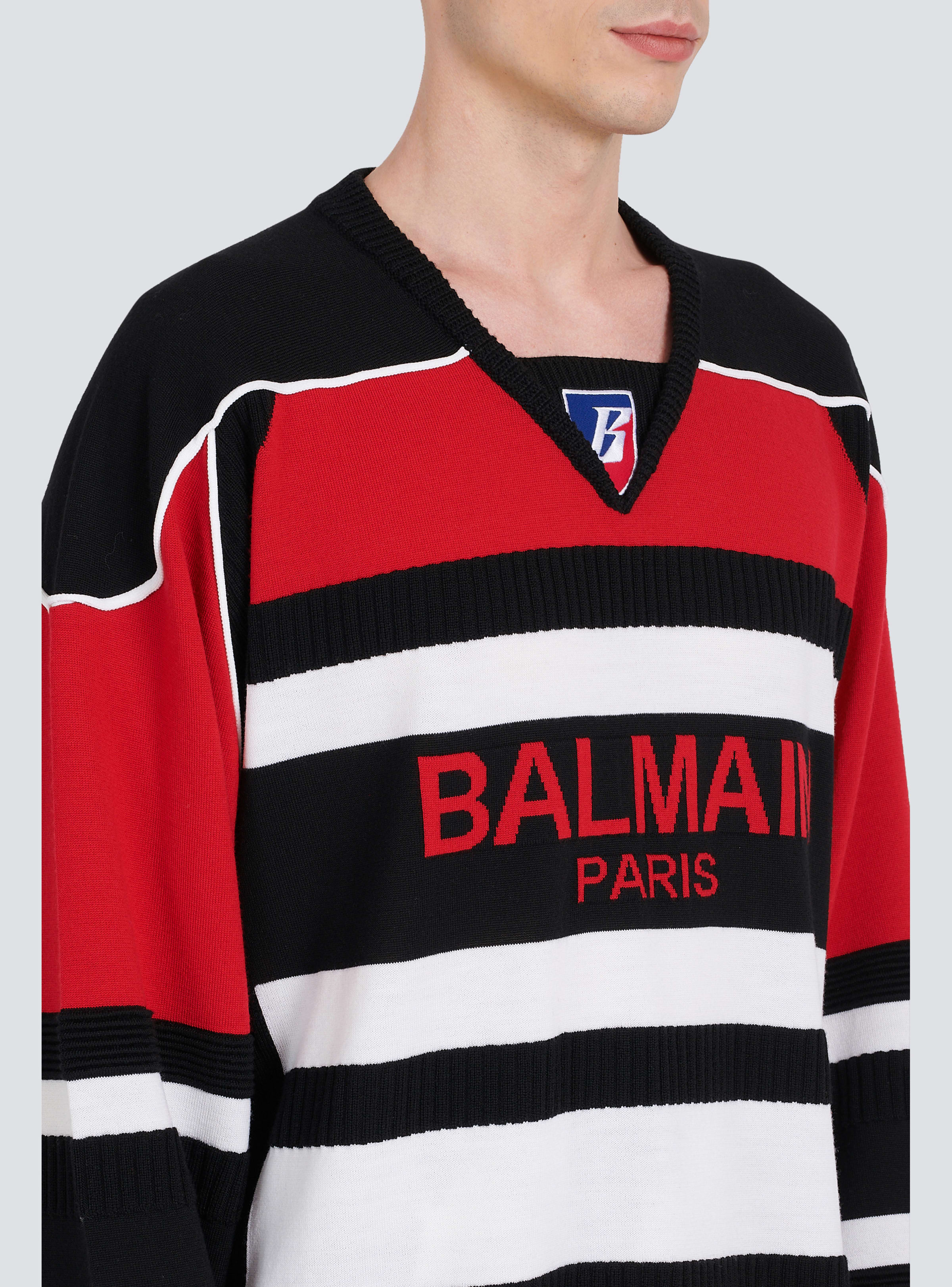 BALMAIN MEN'S BLACK RED WHITE BOXY SWEATER