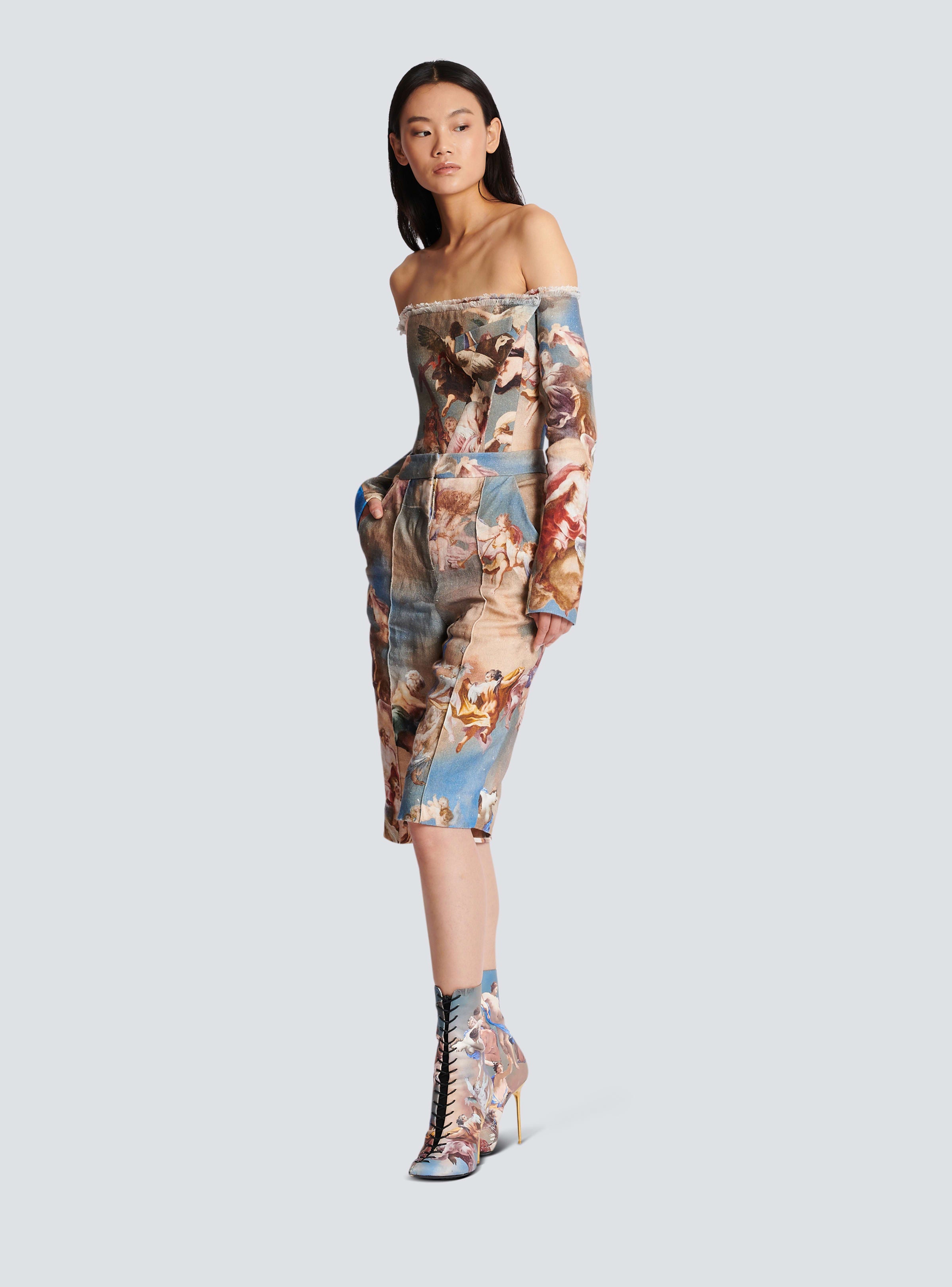 BALMAIN WOMEN'S SKY PRINTED CANVAS BERMUDA PANTS NWT