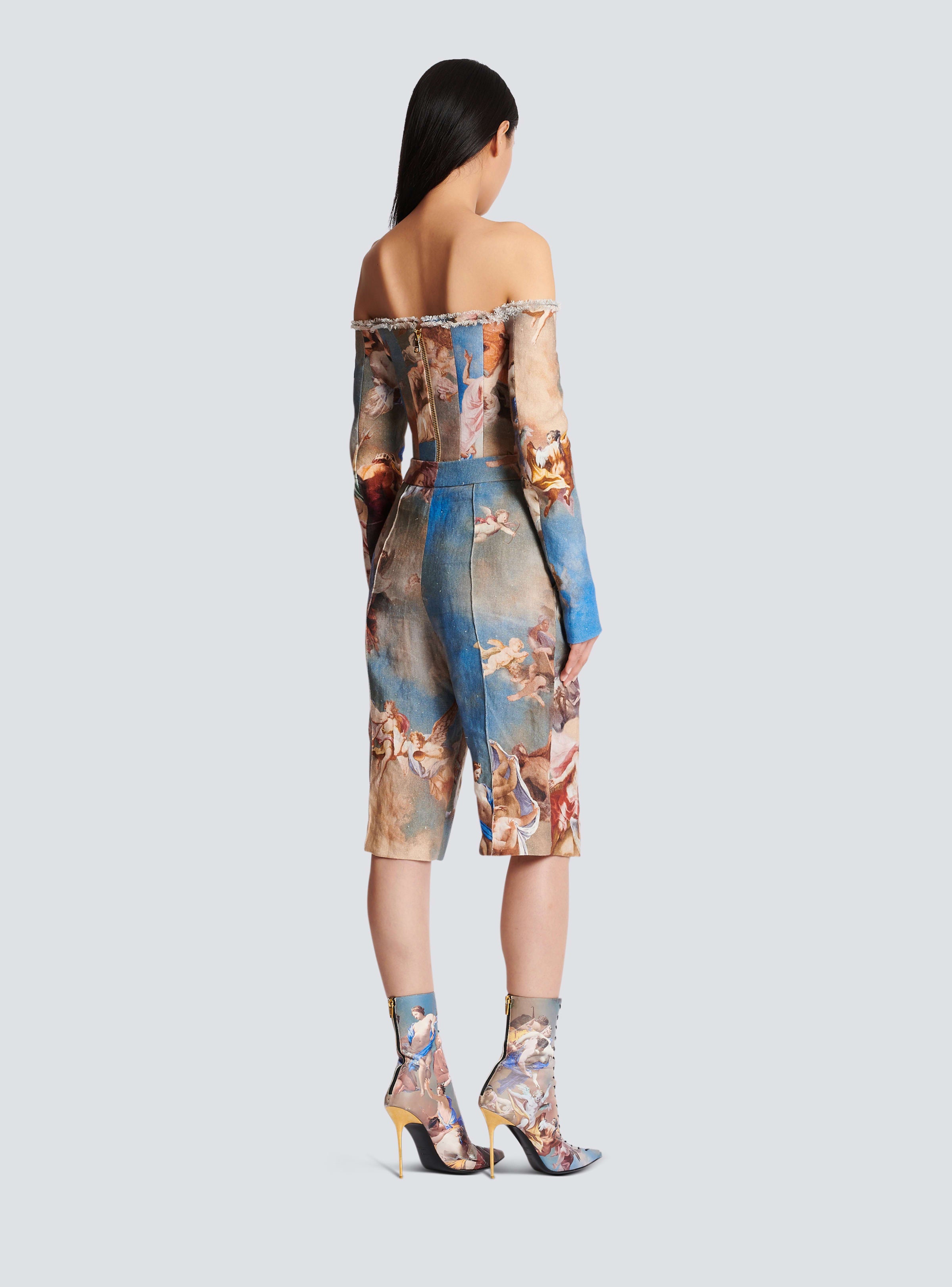 BALMAIN WOMEN'S SKY PRINTED CANVAS BERMUDA PANTS NWT
