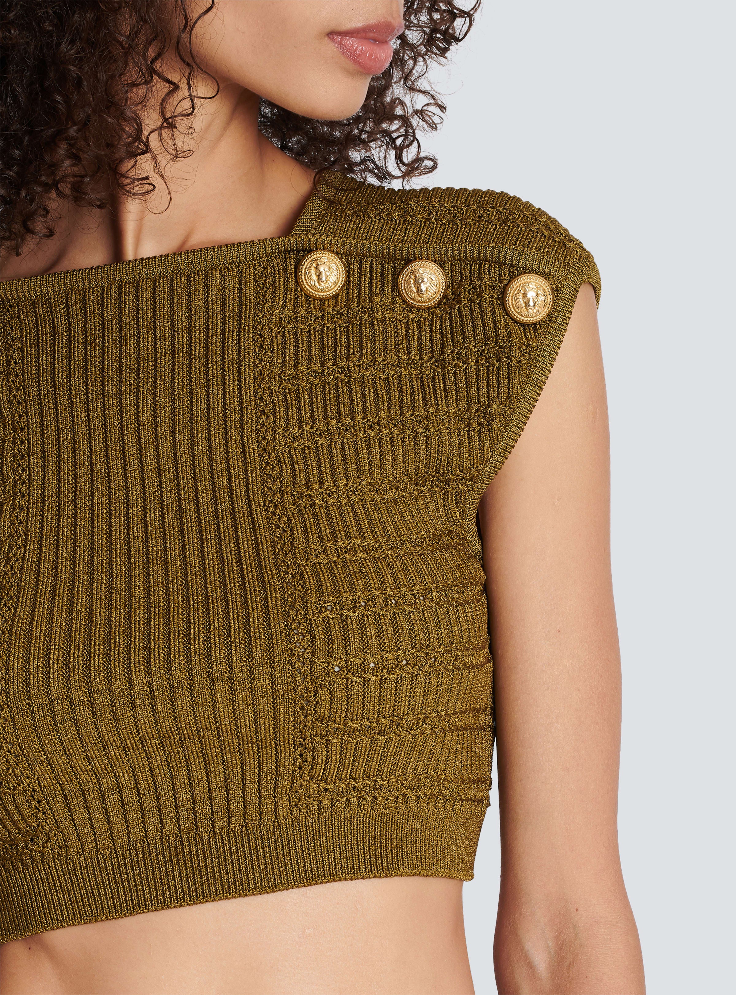BALMAIN WOMEN'S 6 BTN KNIT CROPPED TOP NWT