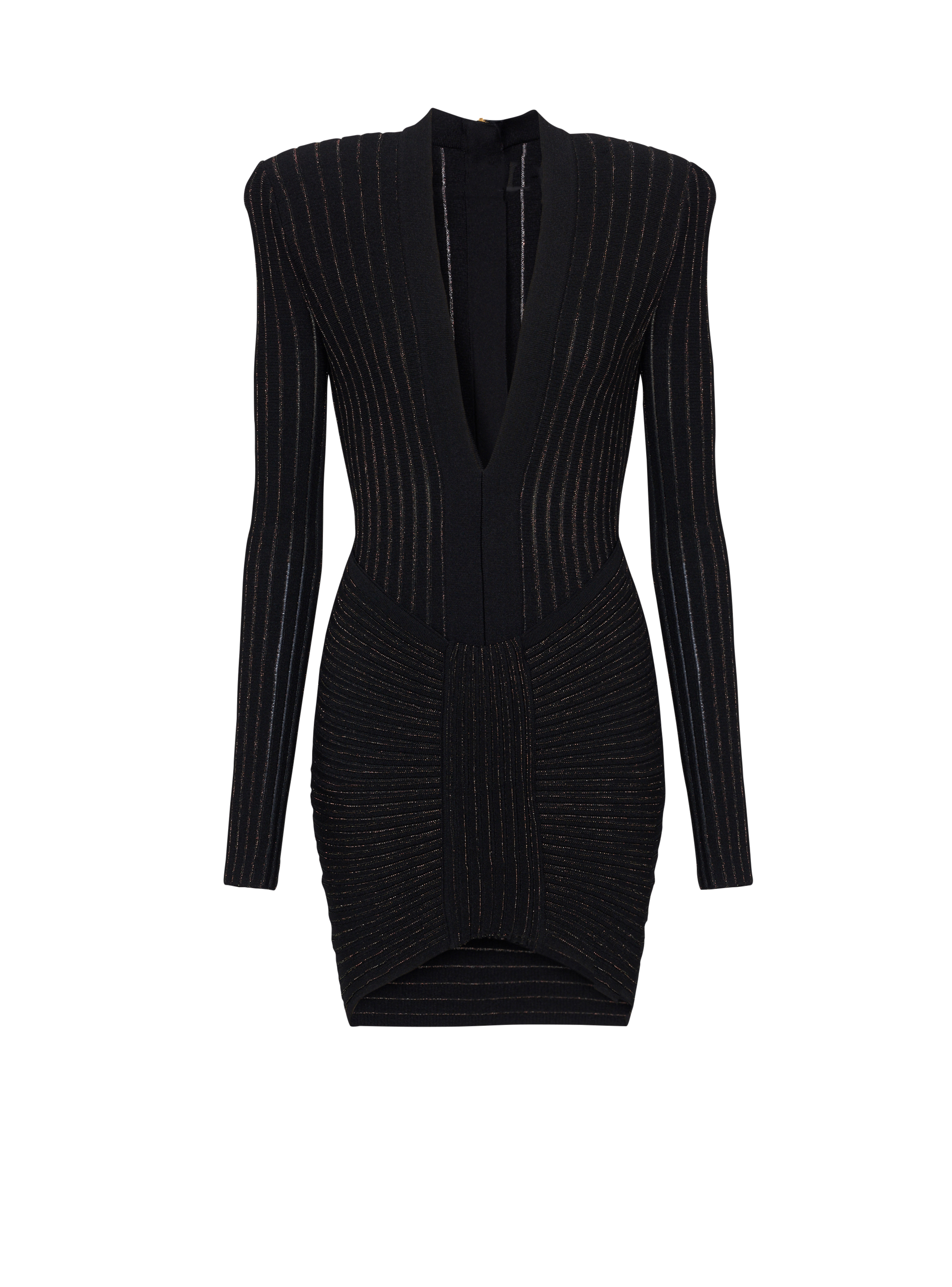 BALMAIN WOMEN'S LS V NECK EGYPTIAN KNIT SHORT DRESS NWT