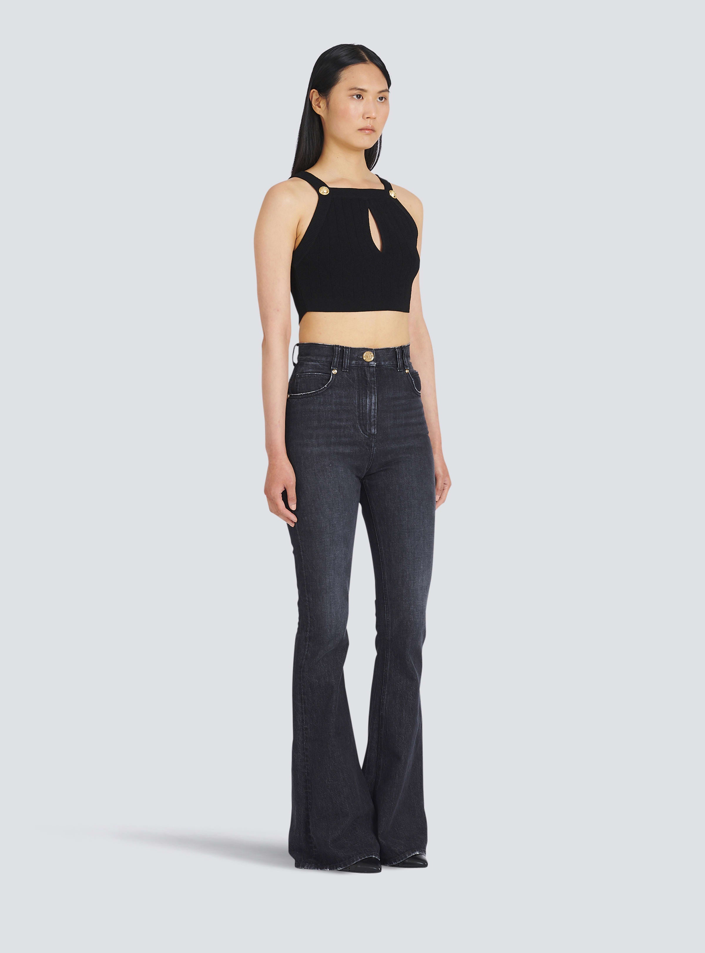BALMAIN WOMEN'S HIGH WAIST BOOTCUT JEANS W/ MONOGRAM NWT