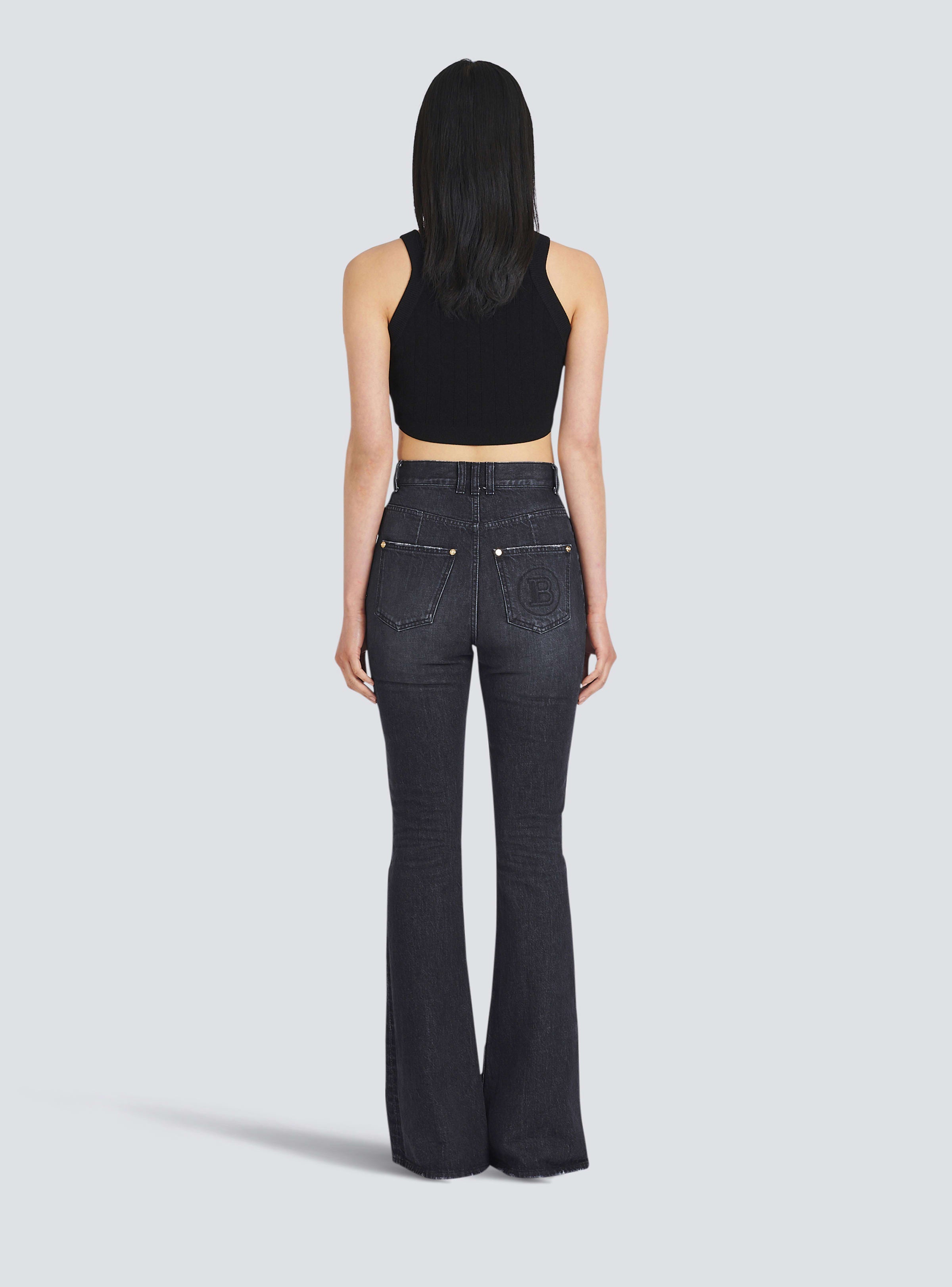 BALMAIN WOMEN'S HIGH WAIST BOOTCUT JEANS W/ MONOGRAM NWT