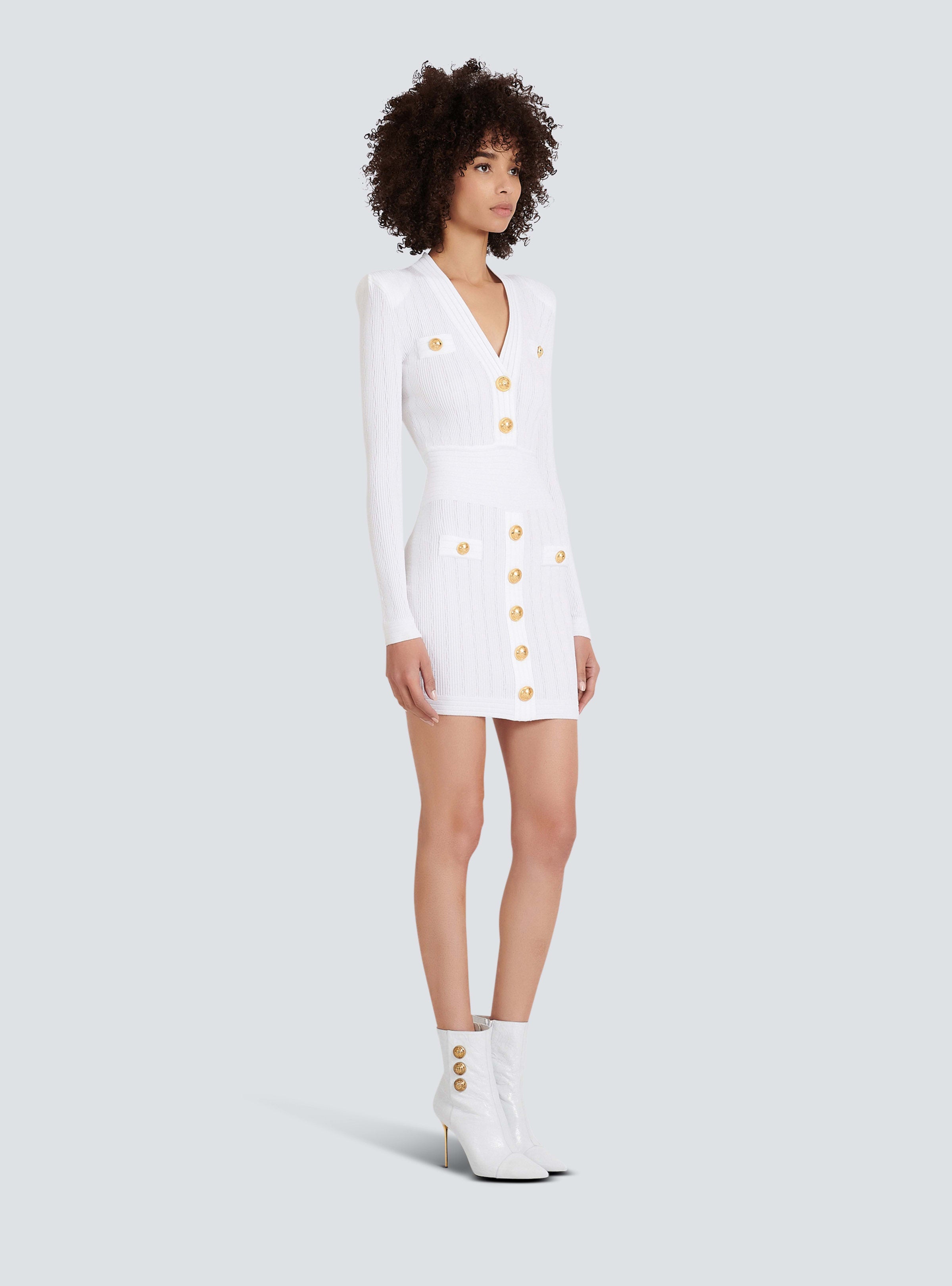 BALMAIN WOMEN'S SHORT LS V NECK BTN DETAILS KNIT DRESS NWT