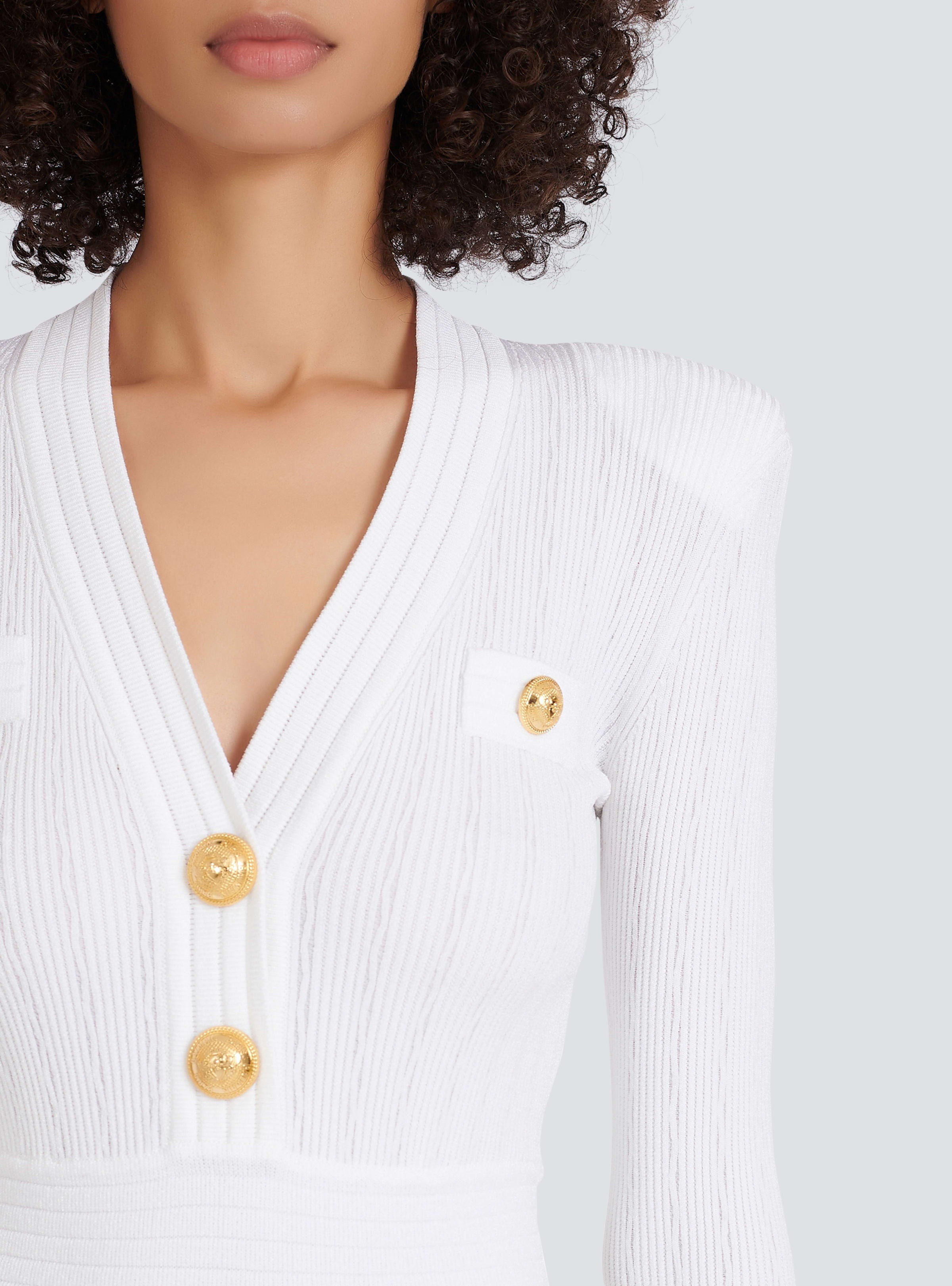 BALMAIN WOMEN'S SHORT LS V NECK BTN DETAILS KNIT DRESS NWT