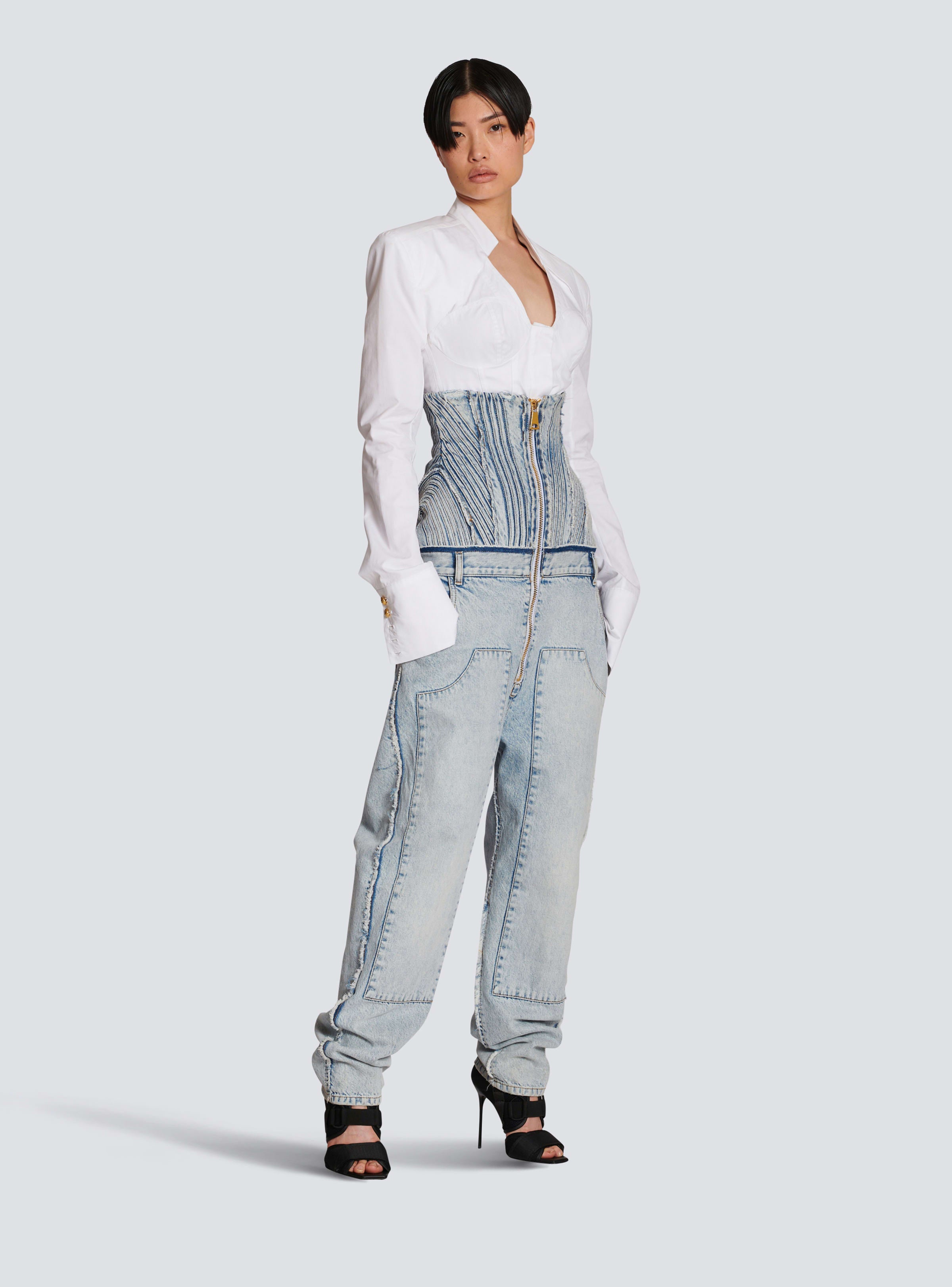 BALMAIN WOMEN'S LIGHT BLUE HIGH-WAISTED JEANS