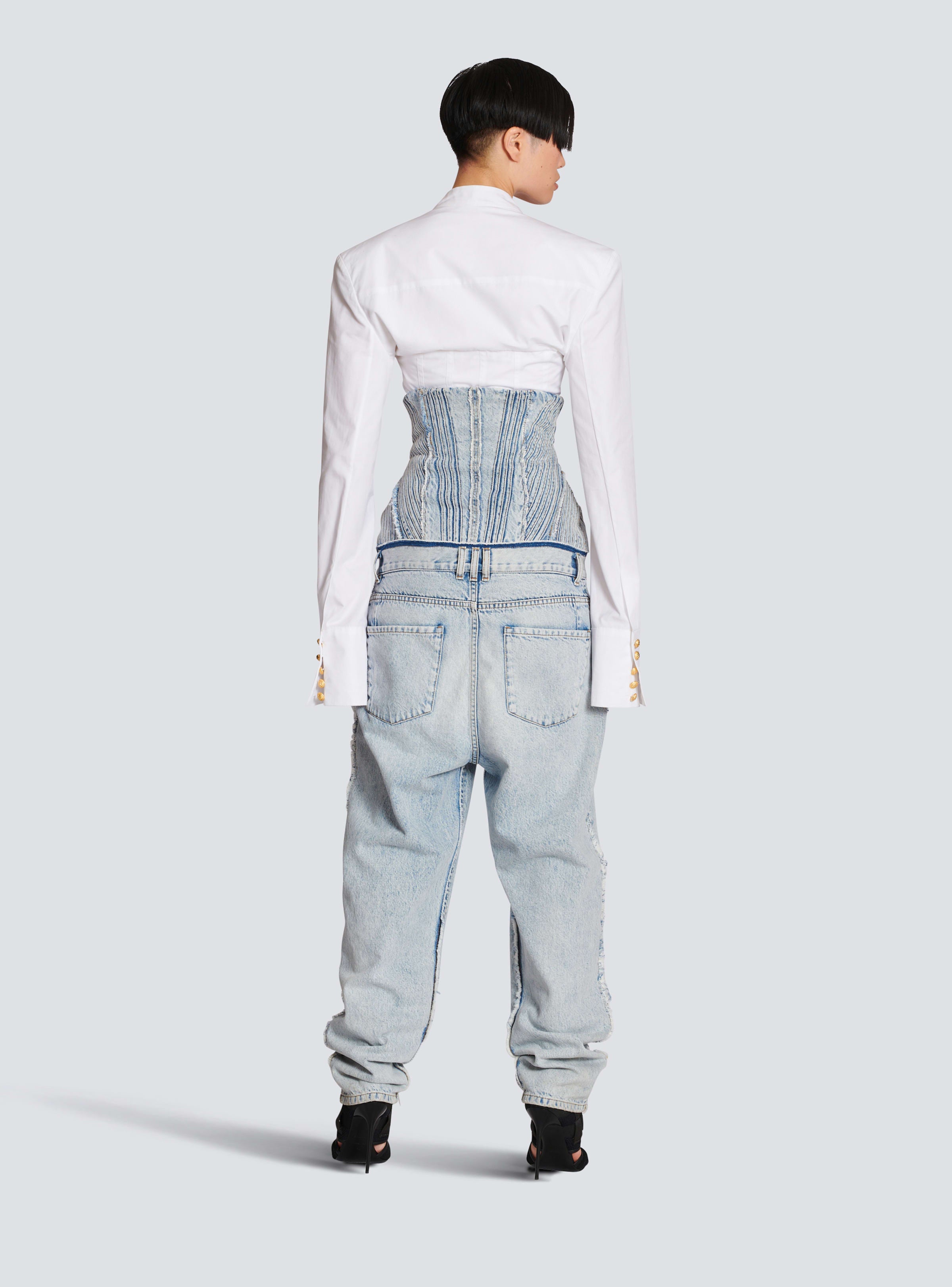BALMAIN WOMEN'S LIGHT BLUE HIGH-WAISTED JEANS