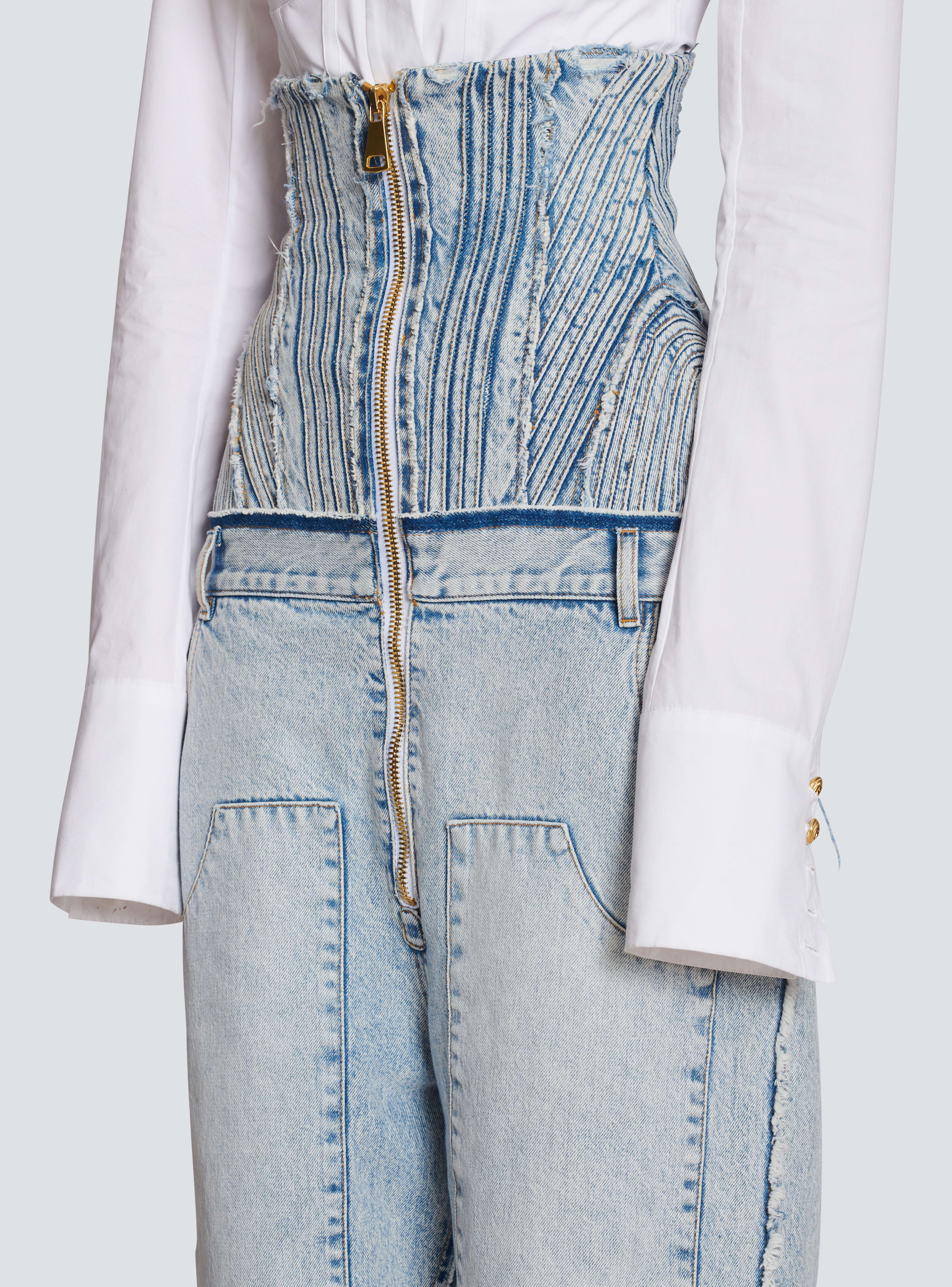 BALMAIN WOMEN'S LIGHT BLUE HIGH-WAISTED JEANS