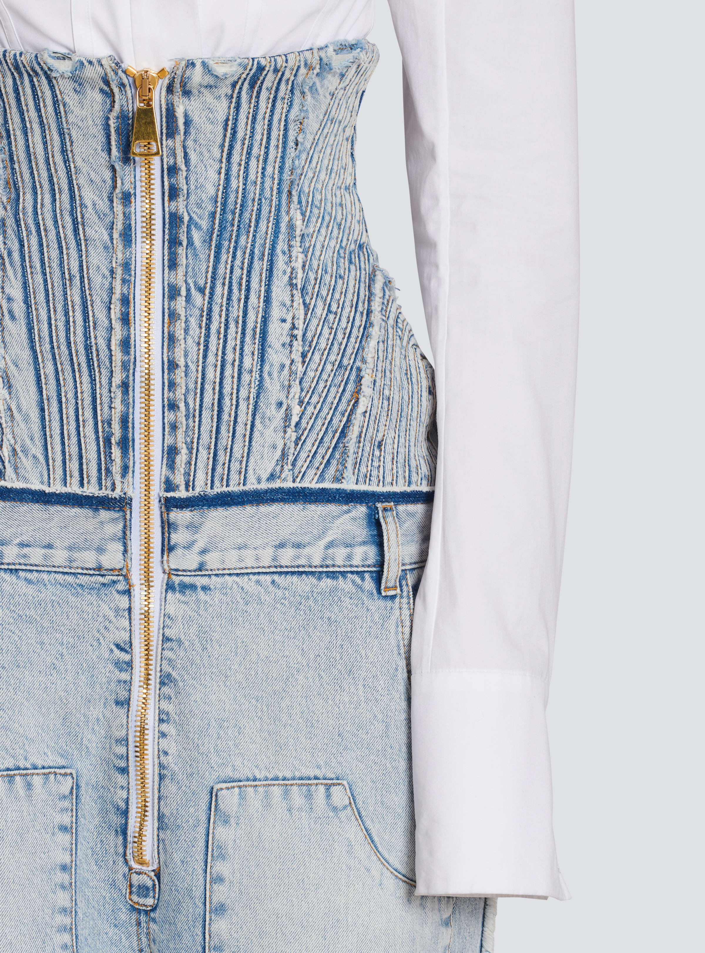 BALMAIN WOMEN'S LIGHT BLUE HIGH-WAISTED JEANS