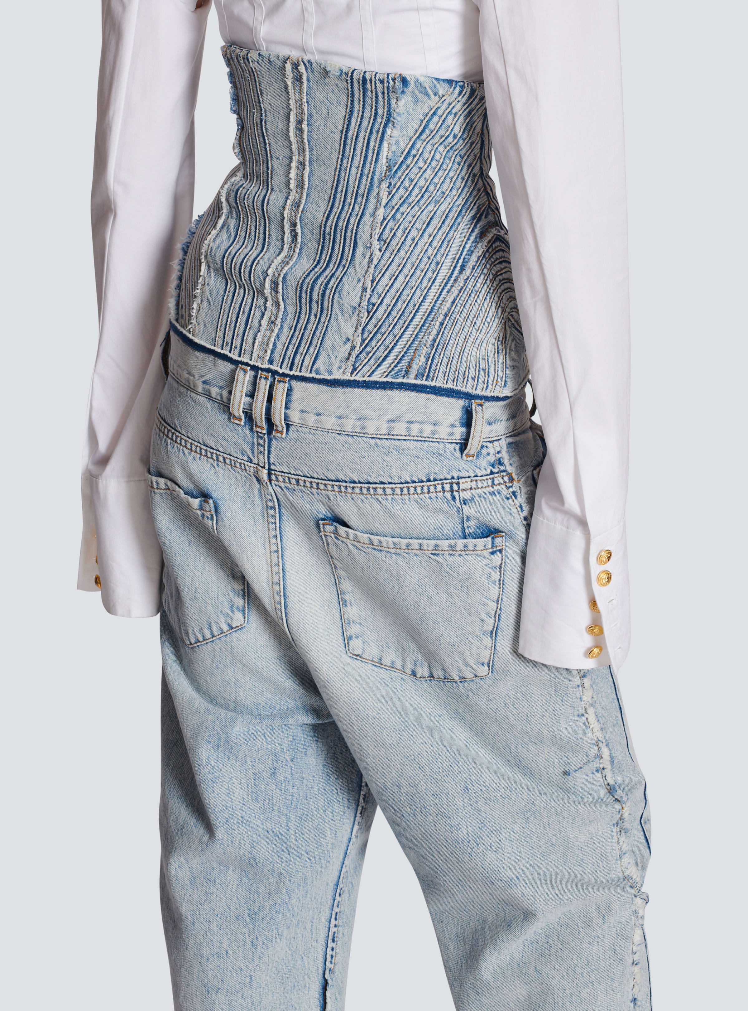 BALMAIN WOMEN'S LIGHT BLUE HIGH-WAISTED JEANS