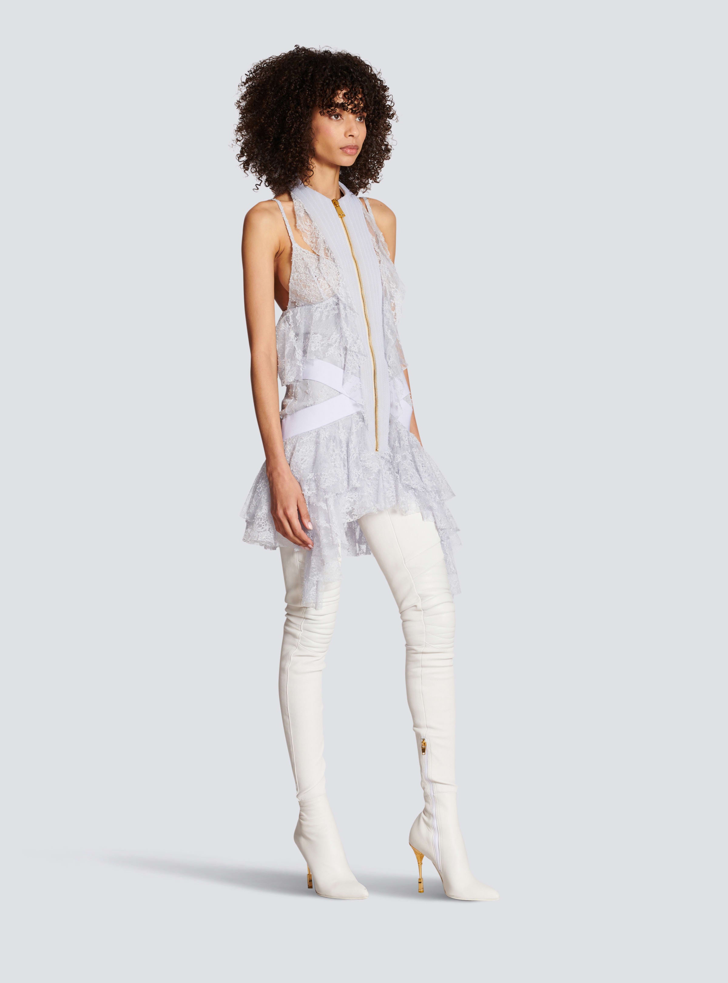 BALMAIN WOMEN'S ZIPPED PLASTRON LACE SHORT DRESS NWT