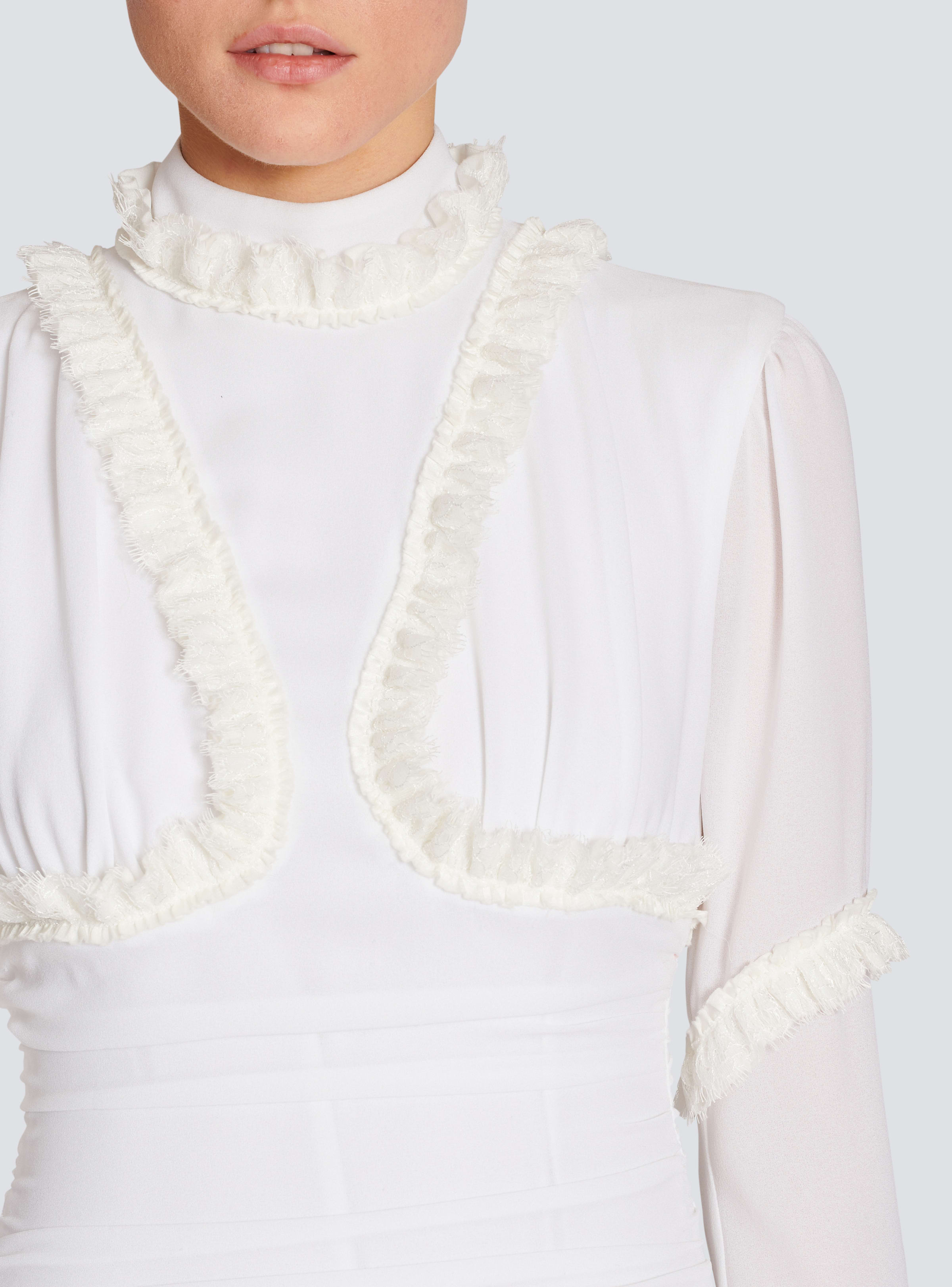 BALMAIN WOMEN'S LS CREPE SHORT DRESS WITH RUFFLES NWT