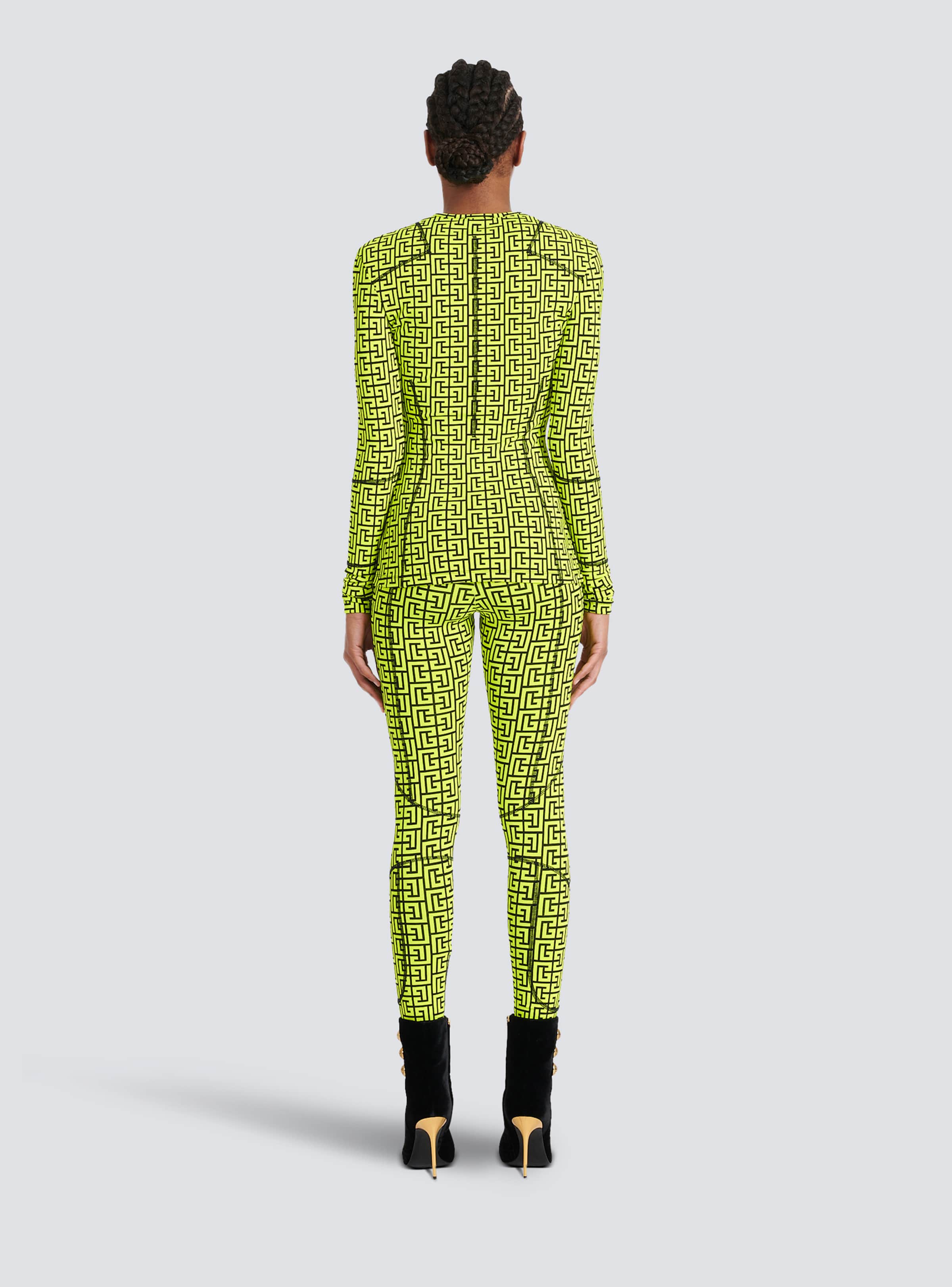 BALMAIN WOMEN'S BLACK NEON YELLOW MONOGRAM ZIPPED TOP