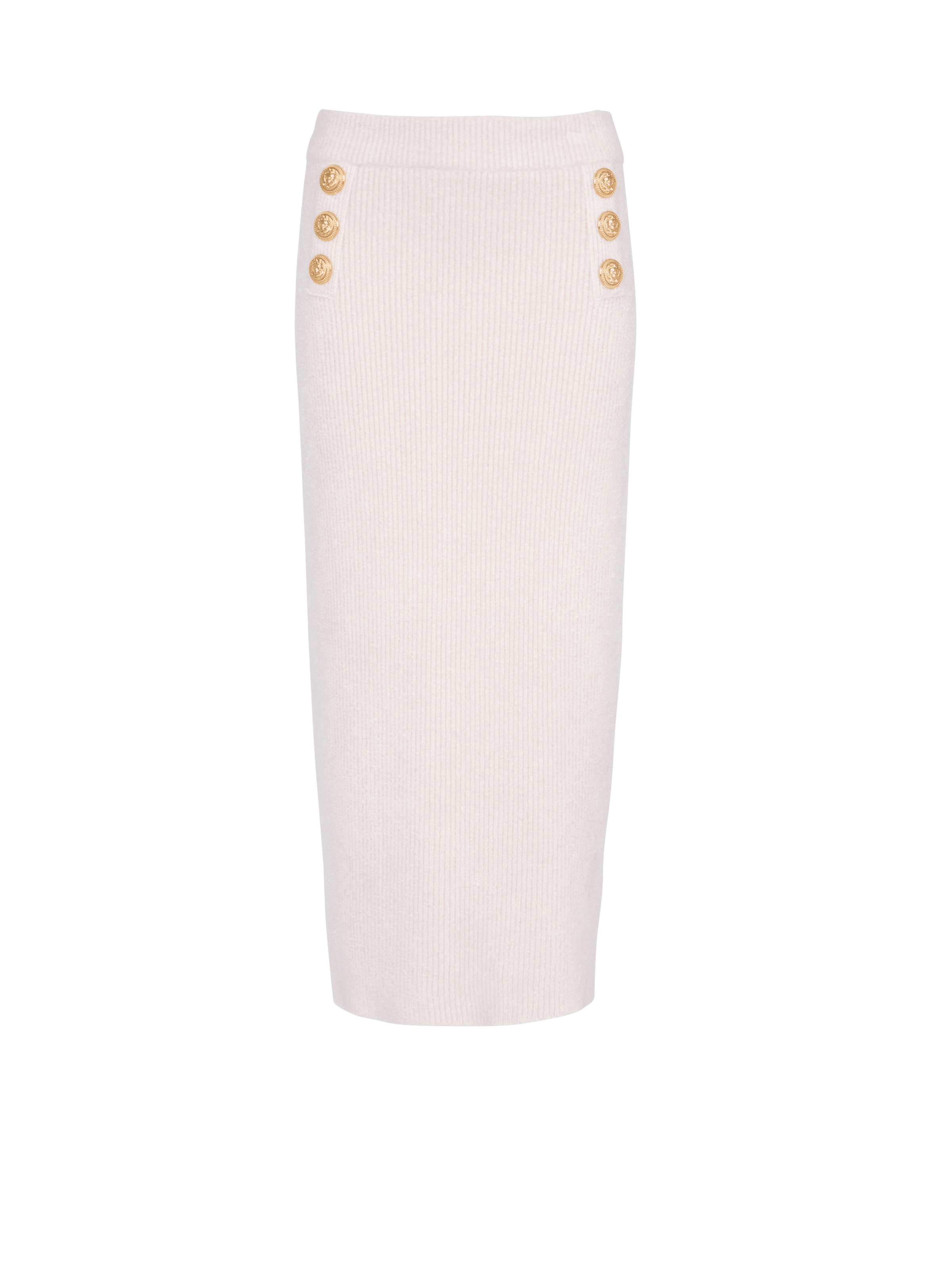 BALMAIN WOMEN'S OFF-WHITE RIBBED VELVET MIDI SKIRT