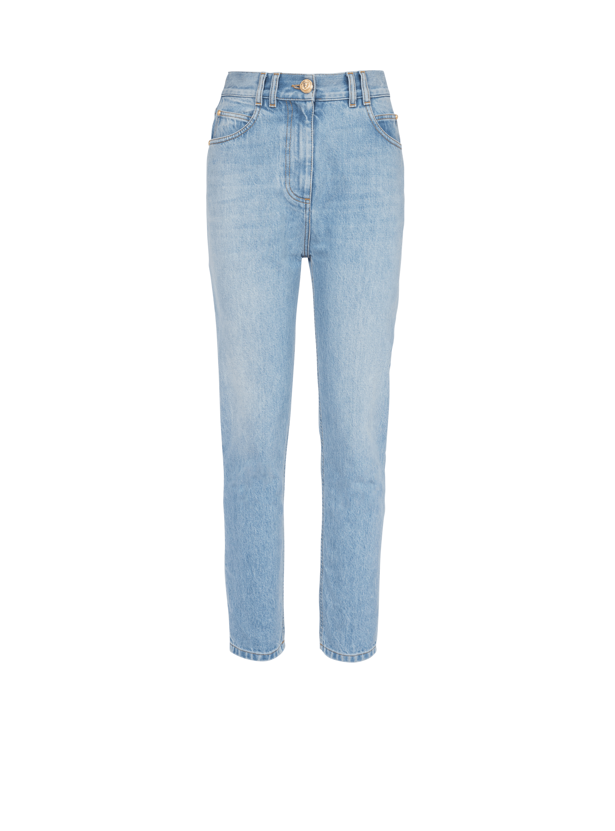 BALMAIN WOMEN'S LIGHT BLUE DENIM SLIM JEANS