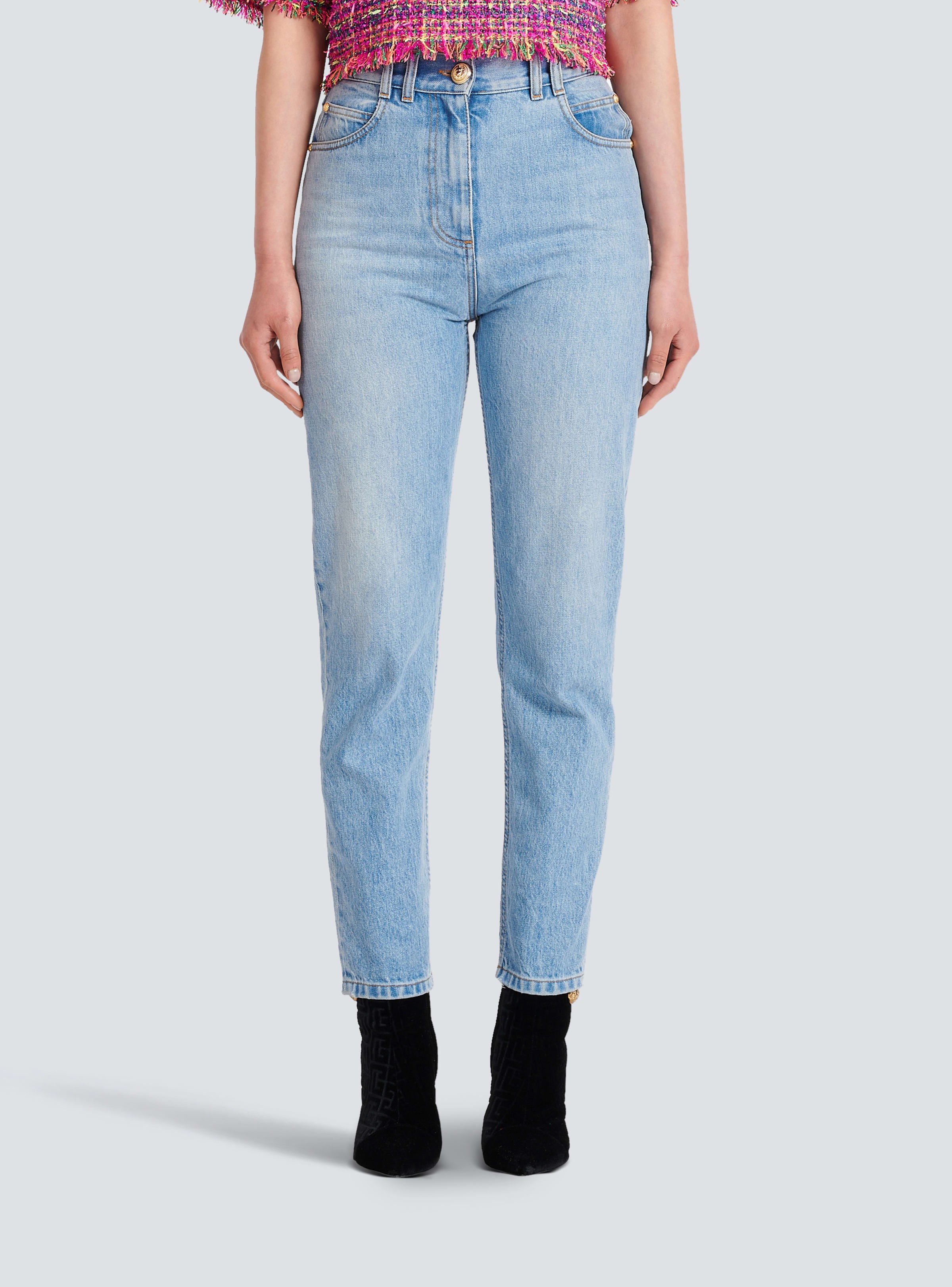 BALMAIN WOMEN'S LIGHT BLUE DENIM SLIM JEANS