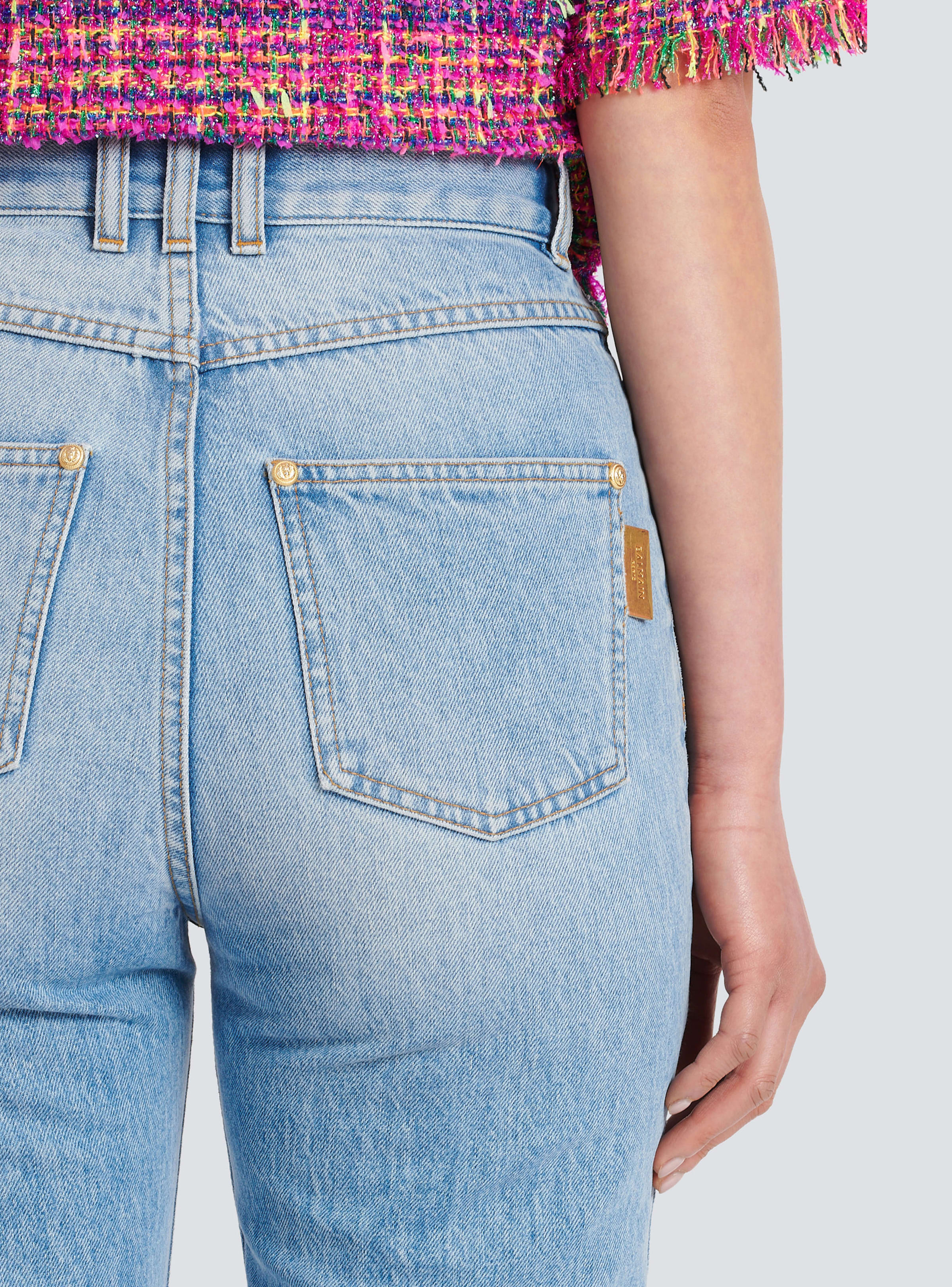 BALMAIN WOMEN'S LIGHT BLUE DENIM SLIM JEANS